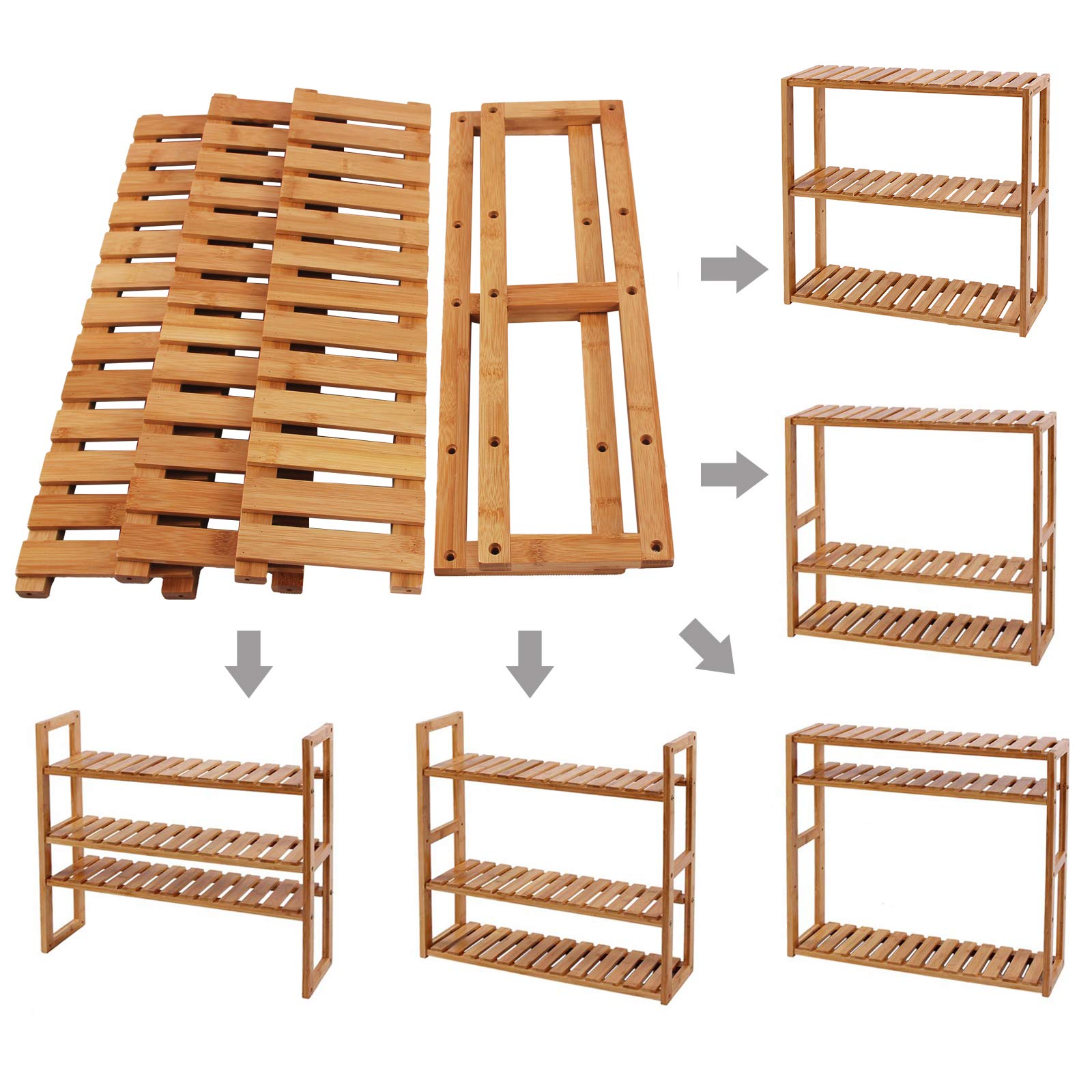 SONGMICS Adjustable Bamboo Standing Shelf Unit - 3 Tiers | Natural Color | 60 x 15 x 54 cm 8