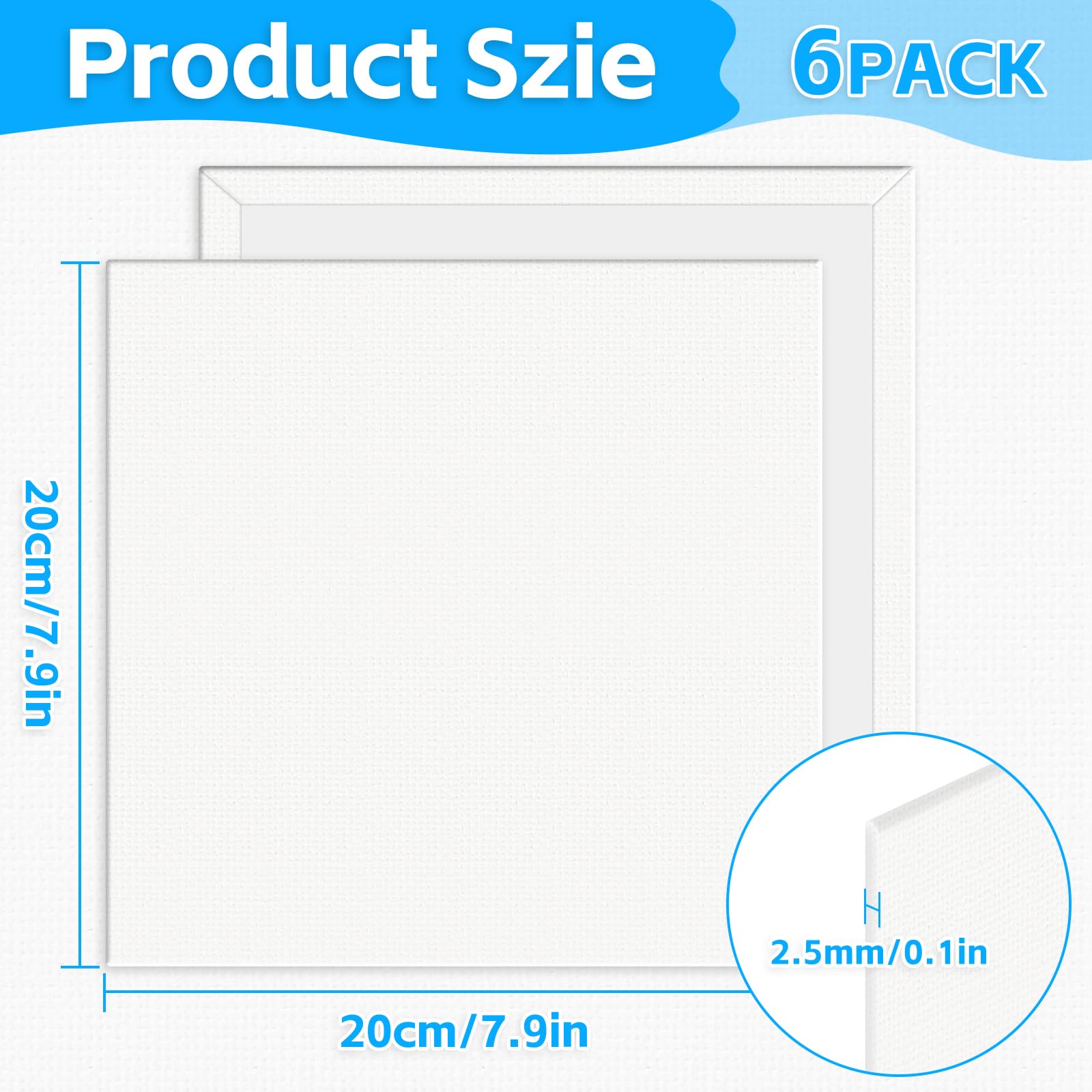 MOXYOY Canvas Panels for Painting - 6 Pcs Square, 20x20cm (8x8) | Acid-Free Cotton 6