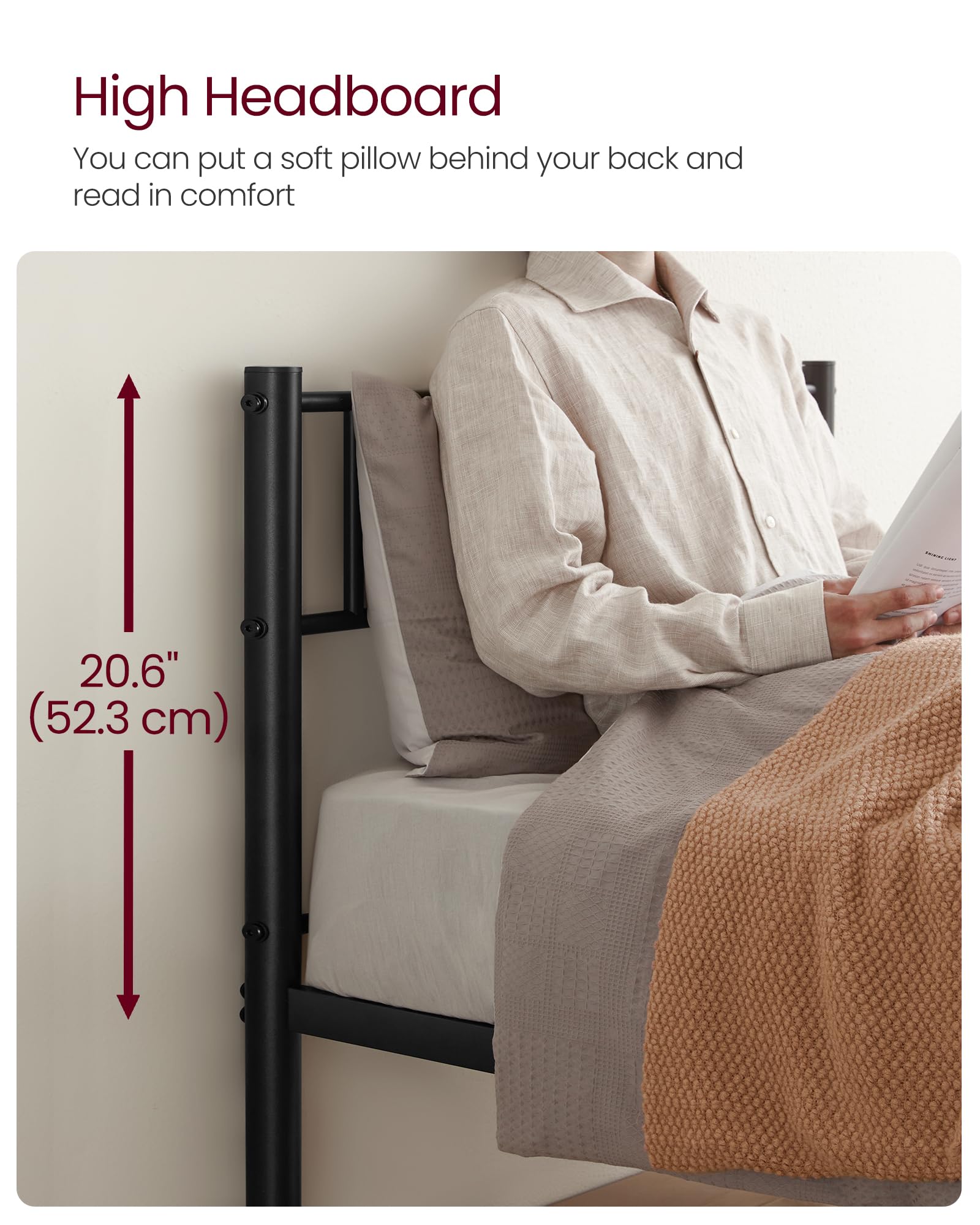 VASAGLE Single Bed Frame - Metal Construction | Fits 90 x 190 cm Mattress | Max Load 150 kg 5