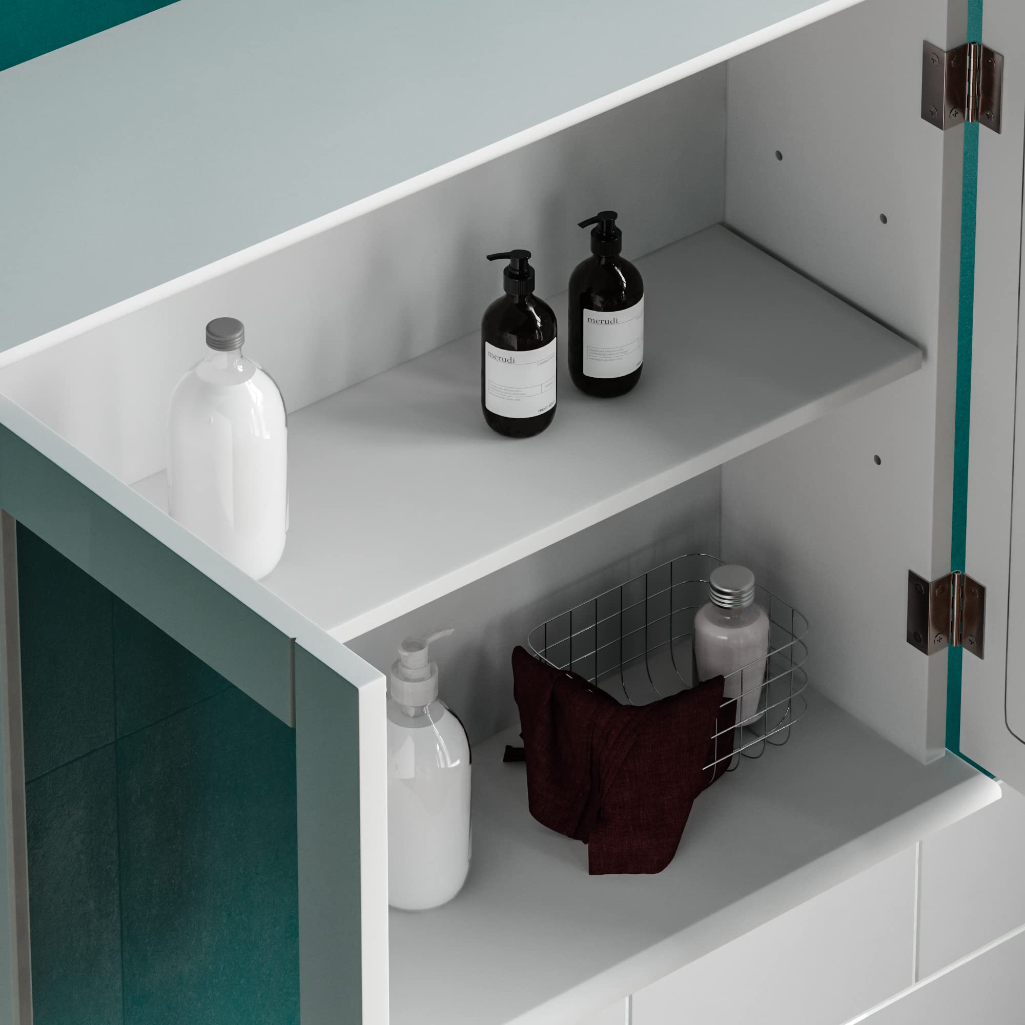 Bath Vida Priano Double Door Mirrored Wall Cabinet Storage Cupboard | White | H 47 x W 57 x D 18 cm 6