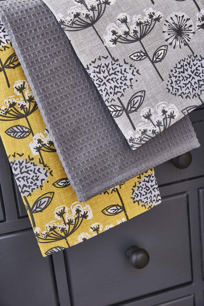 Cooksmart Pack of 3 Cotton Tea Towels - Super Absorbent | Mustard Color | British Designed 2