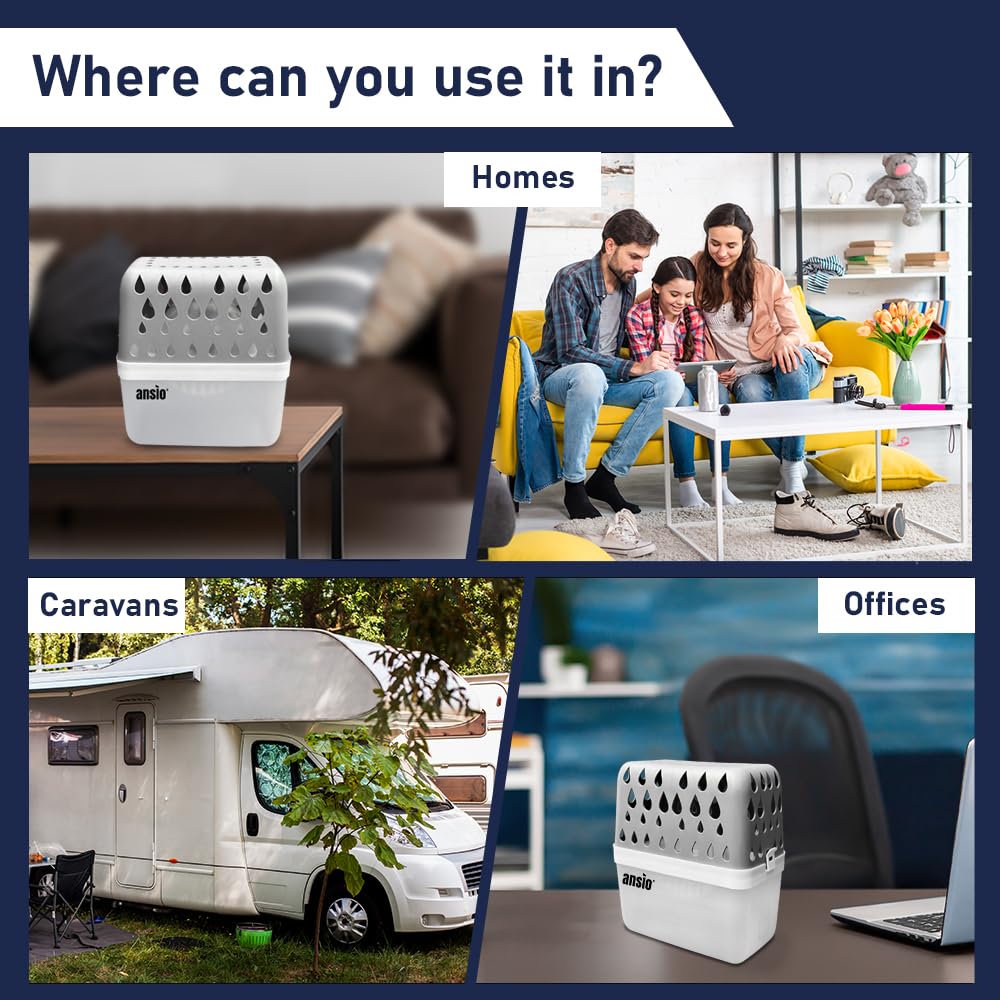 ANSIO 360º Moisture Absorber Dehumidifier | Reusable Plastic Device & 2 Unscented Refill Tabs 5