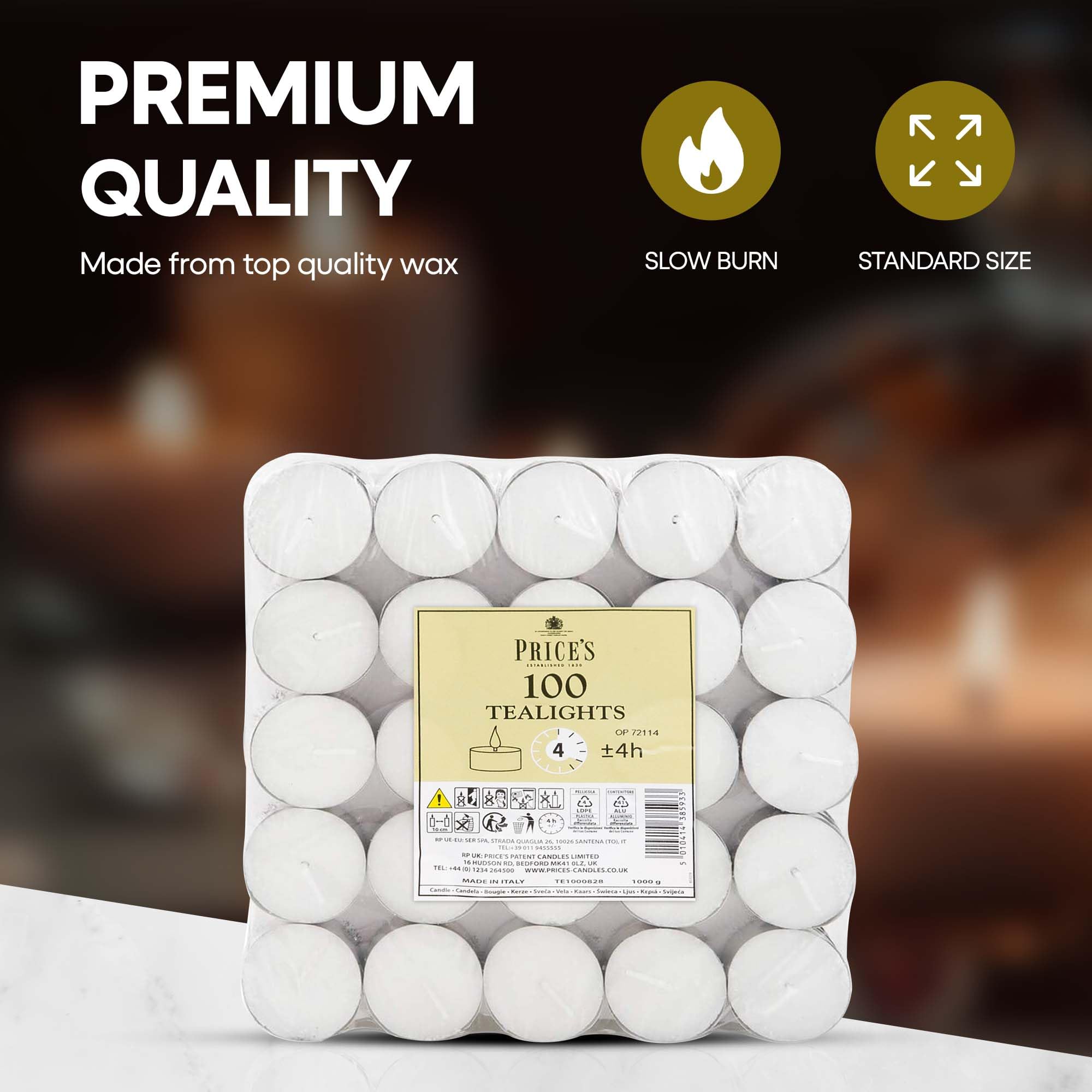 Price's Candles 100 Pack Tea Light Candles - 4 Hour Burn Time | Vegan & Kosher Friendly 5