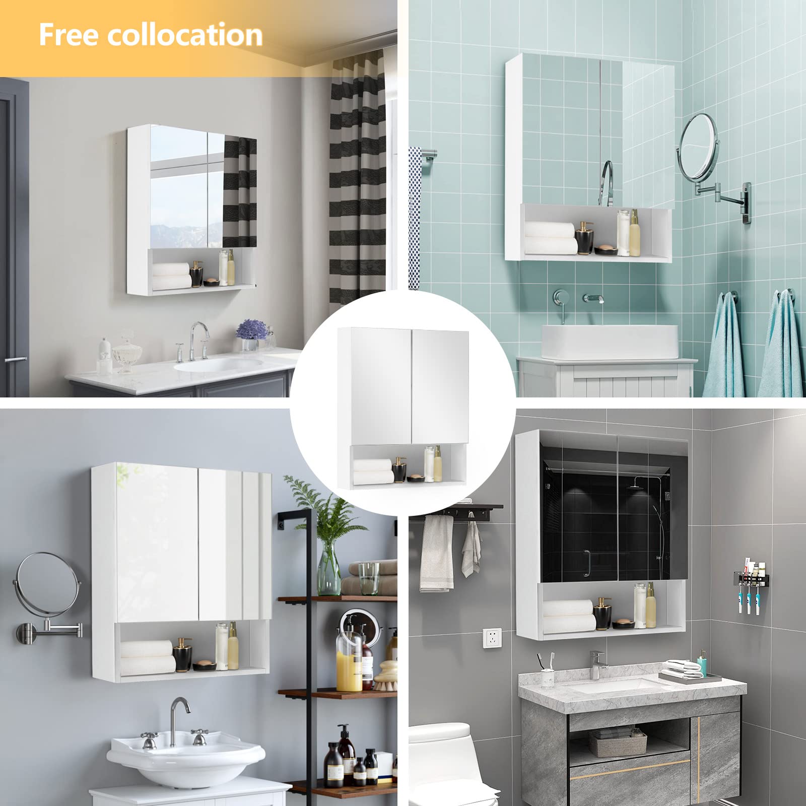 TUKAILAi 2-Door Wall Mounted Bathroom Mirror Cabinet with Adjustable Shelves | White | 50x60x13cm 8
