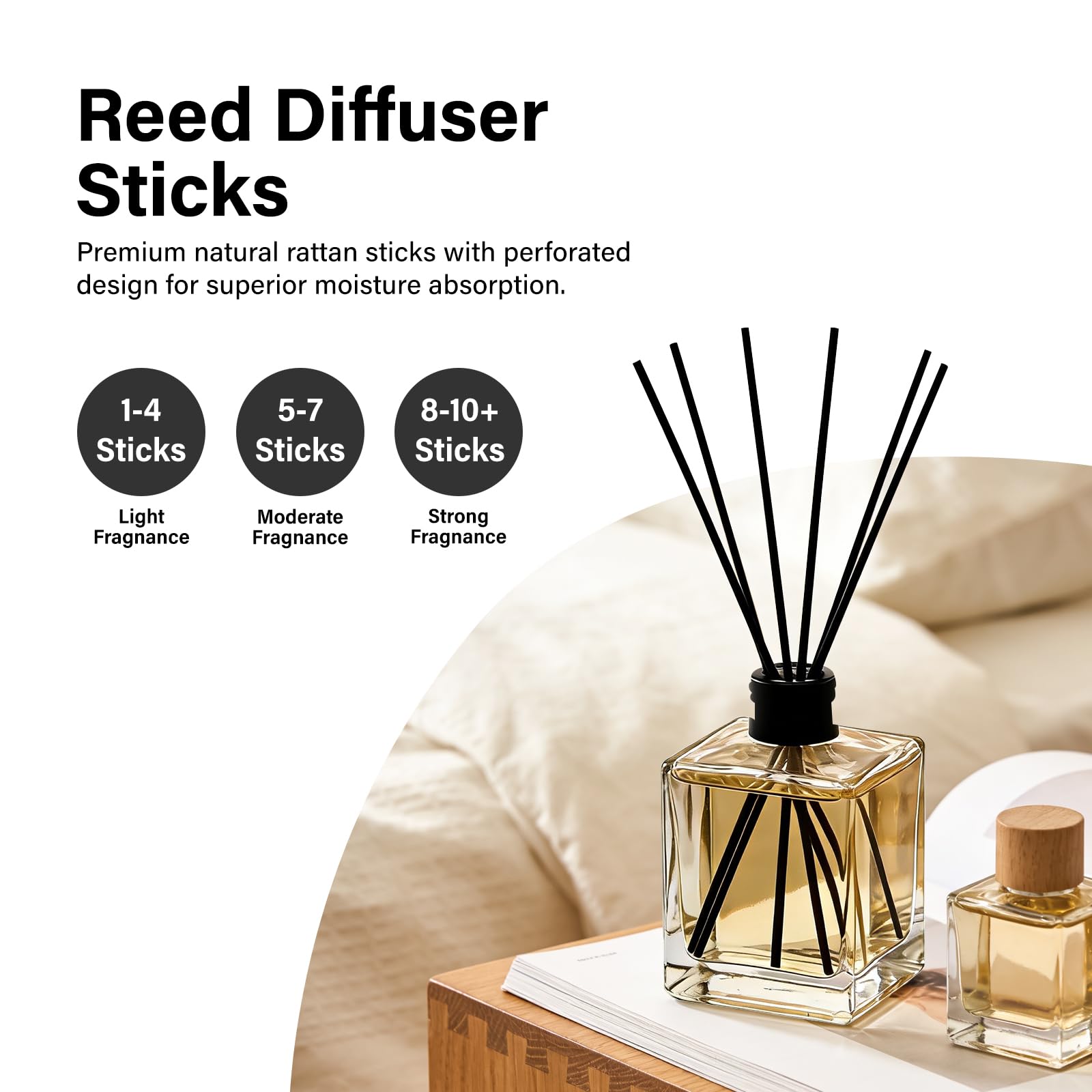 Admygo 100pcs Reed Diffuser Sticks - 7.8 Inch Natural Rattan & Black Mix | Thick Design for Essential Oils 4
