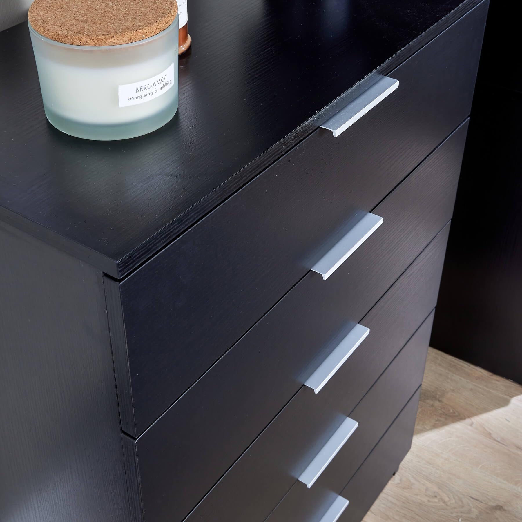 Home Source Phoenix Tall 5 Drawer Chest of Drawers - Black | 90H x 63W x 35D cm 6