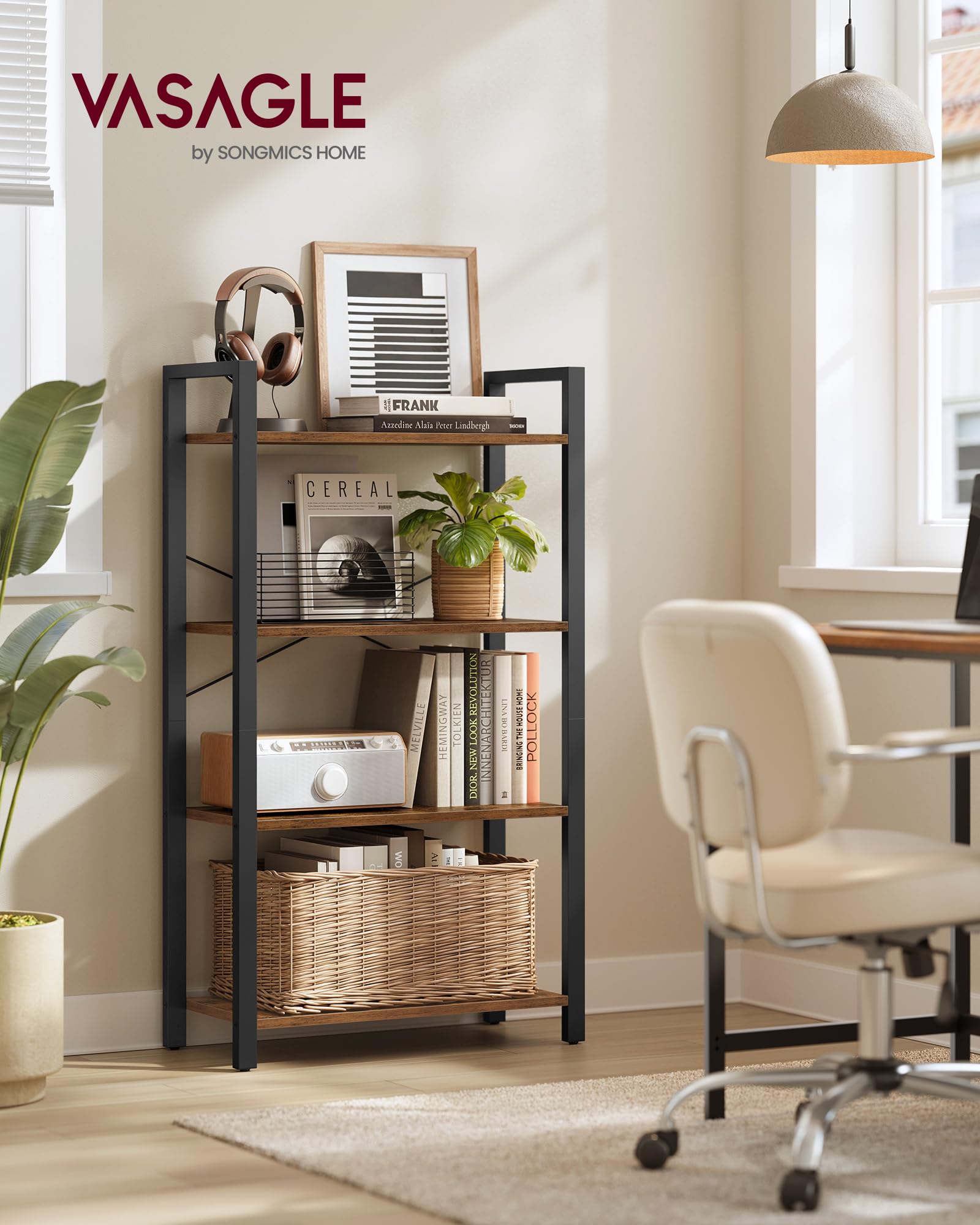 VASAGLE 4-Tier Bookshelf - Industrial Style Storage | Rustic Brown & Ink Black | 30 x 66 x 120 cm 2