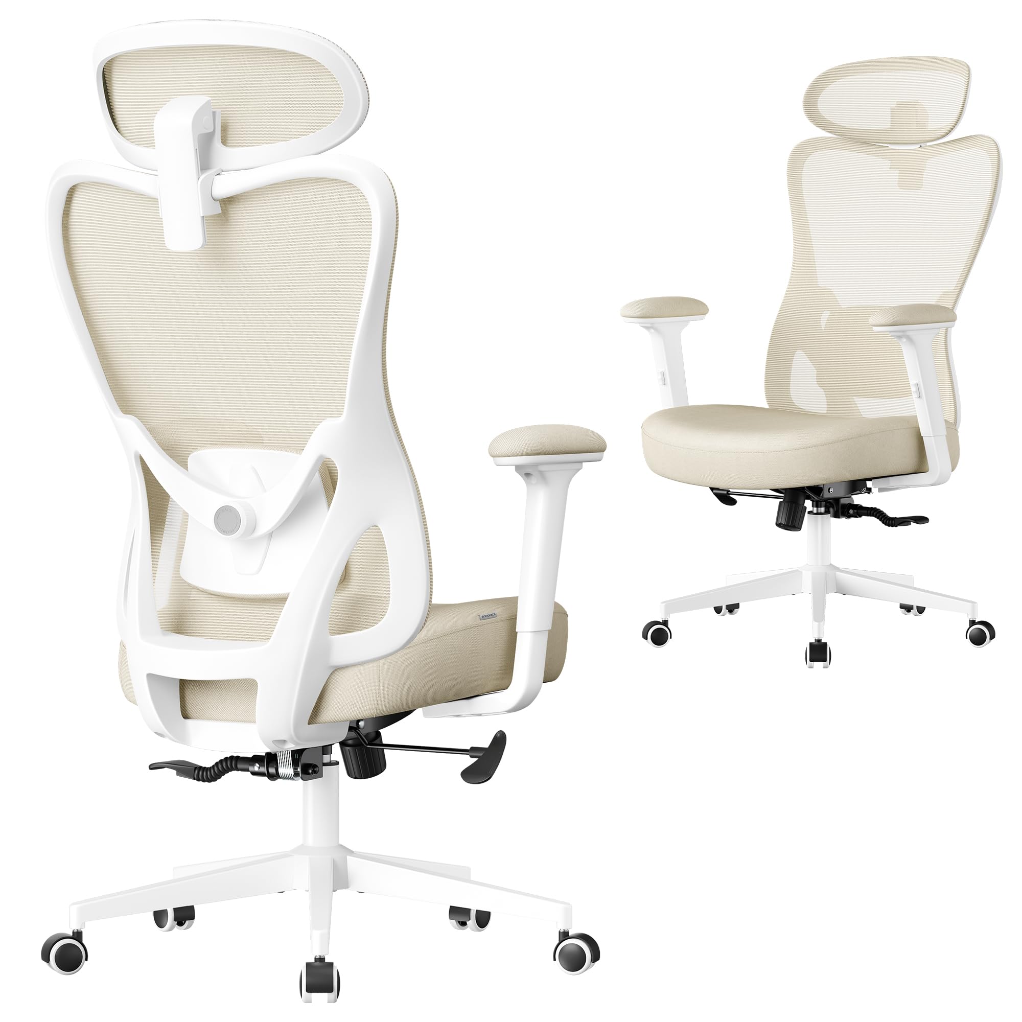 SONGMICS Ergonomic Office Chair - Adjustable Lumbar Support | Reclining 95°-135° | Cappuccino Beige