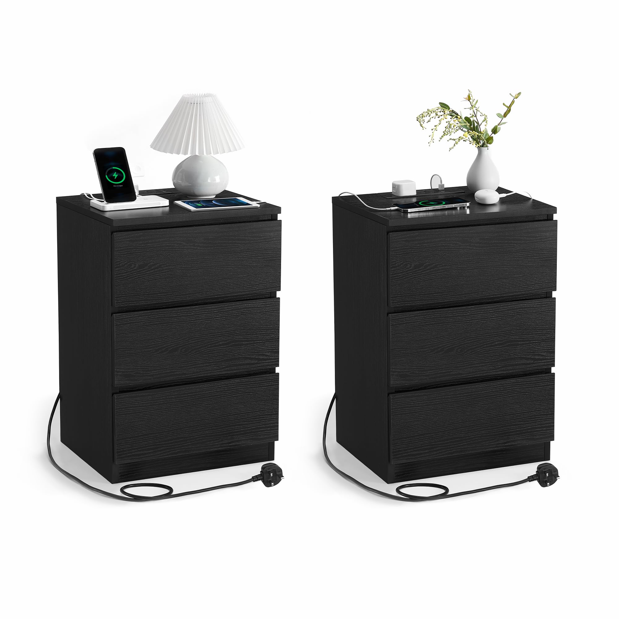 VASAGLE KAILYN Collection - Bedside Tables with Power Strip, Set of 2 | Ebony Black 3