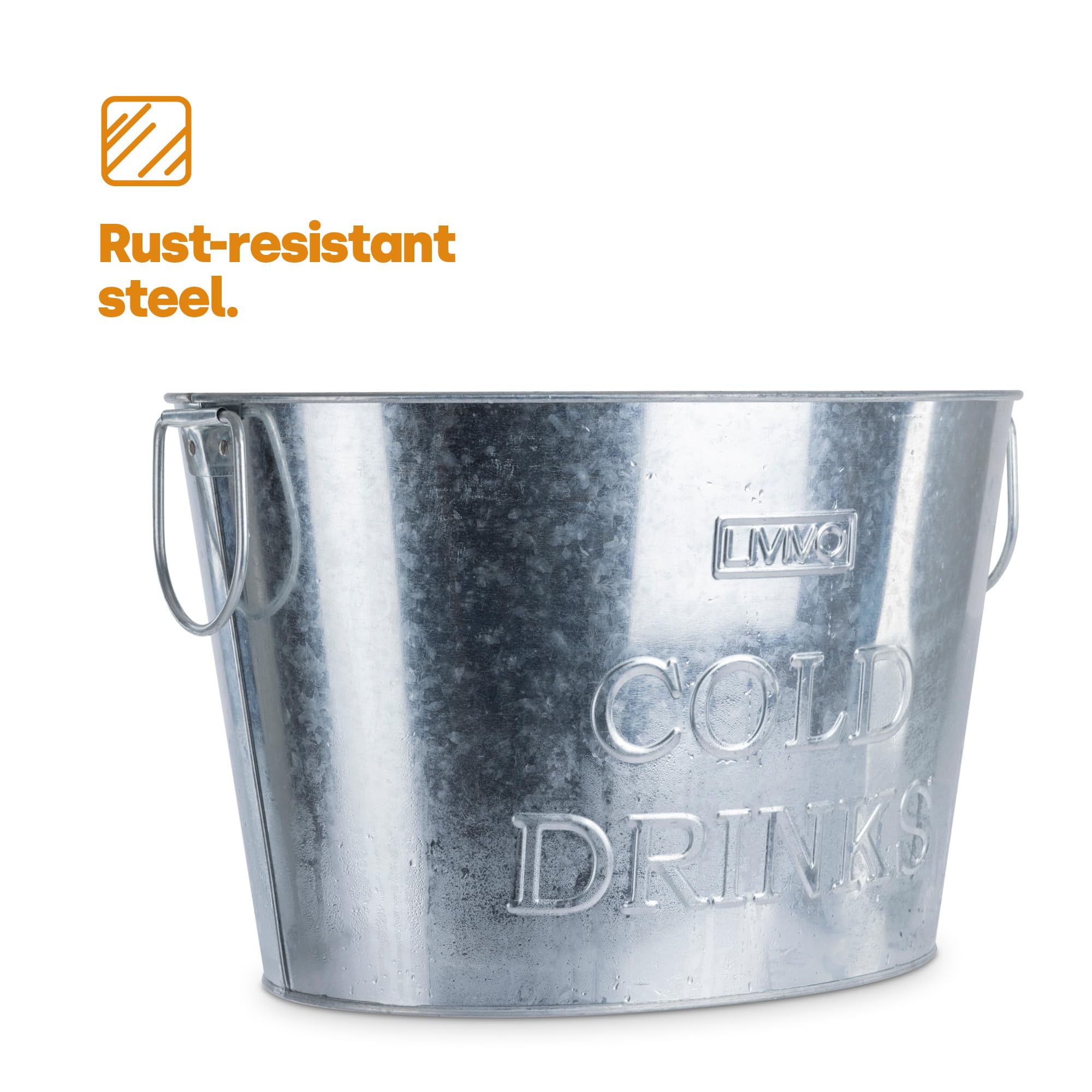 LIVIVO Galvanised Steel Ice Bucket - 24L Capacity with Handles | Portable | Steel Color 5