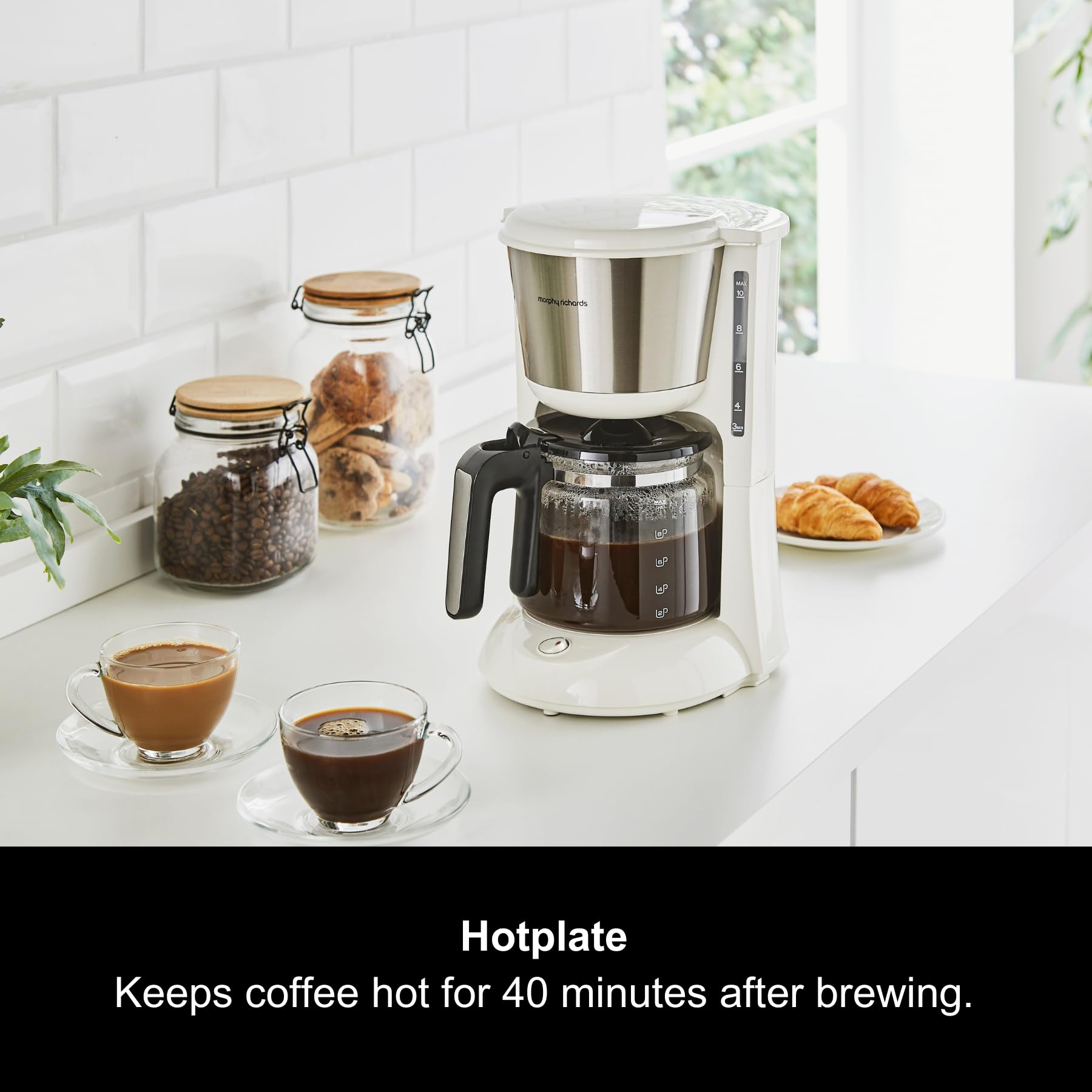 Morphy Richards Equip Filter Coffee Machine - 10 Cup, Pour Over Technology, Fast Brew | Cream/Stainless Steel 4