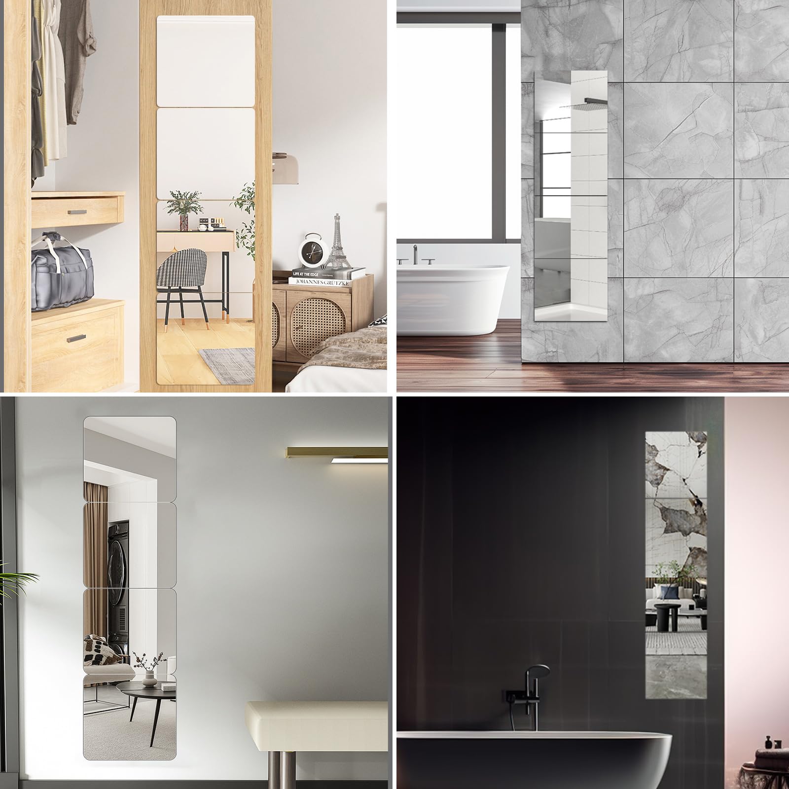 ASelected 6 Pack Self Adhesive Mirror Tiles 20x20 cm - Lightweight Acrylic for Home & Gym | Easy Installation 6