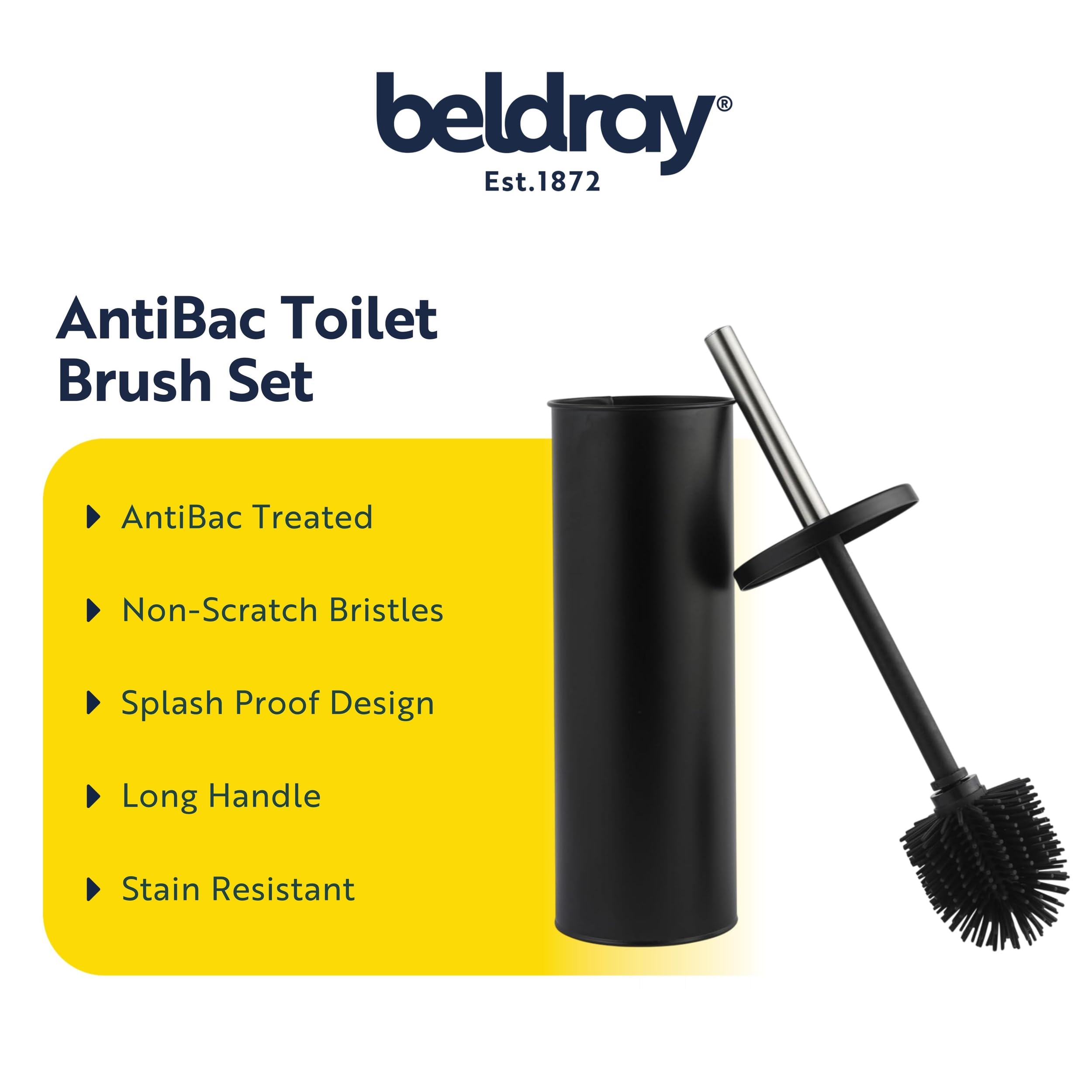 Beldray Toilet Brush & Holder - AntiBac Treated, Non-Scratch Silicone Bristles | Black 2