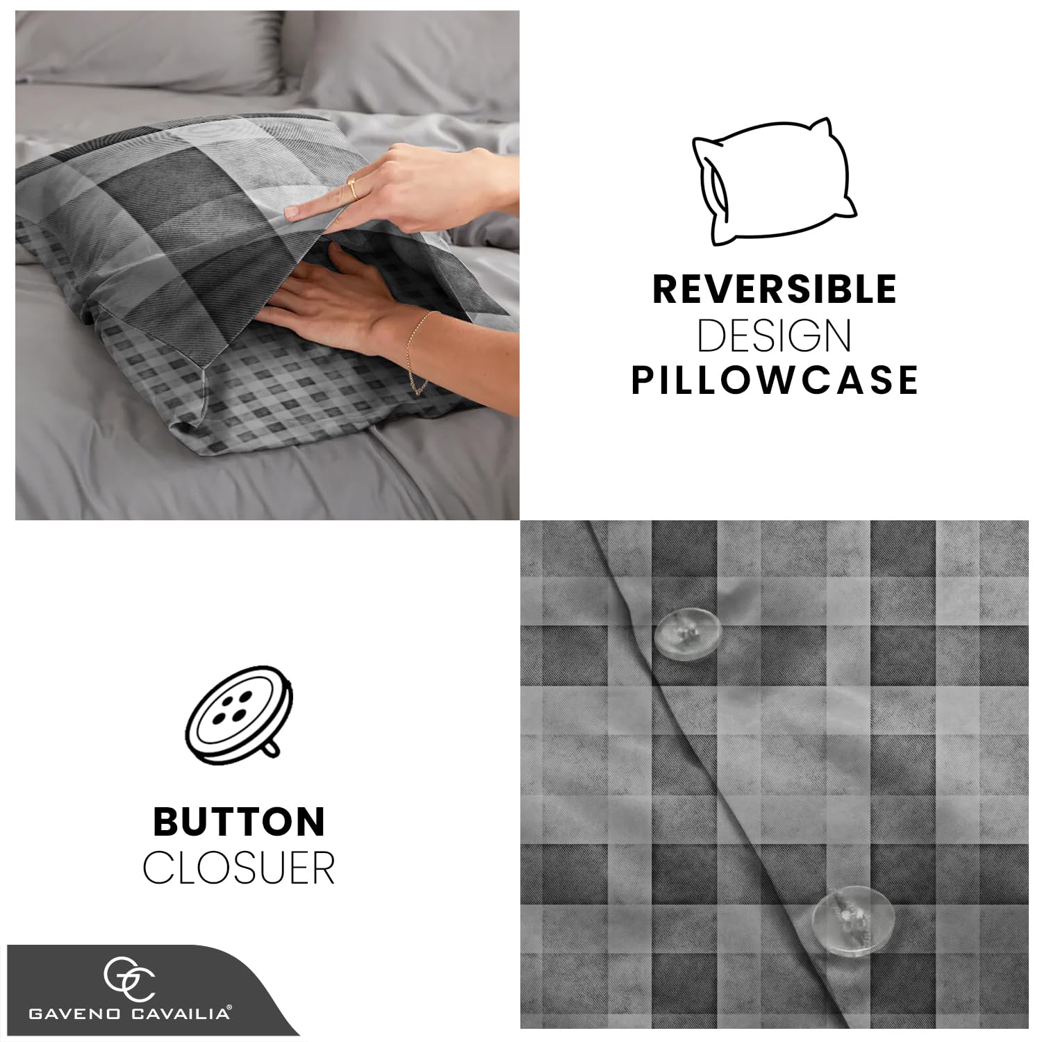 GC GAVENO CAVAILIA Luxury Denim Check King Size Duvet Cover Set | 50% Cotton/50% Polyester | 3 Piece 4