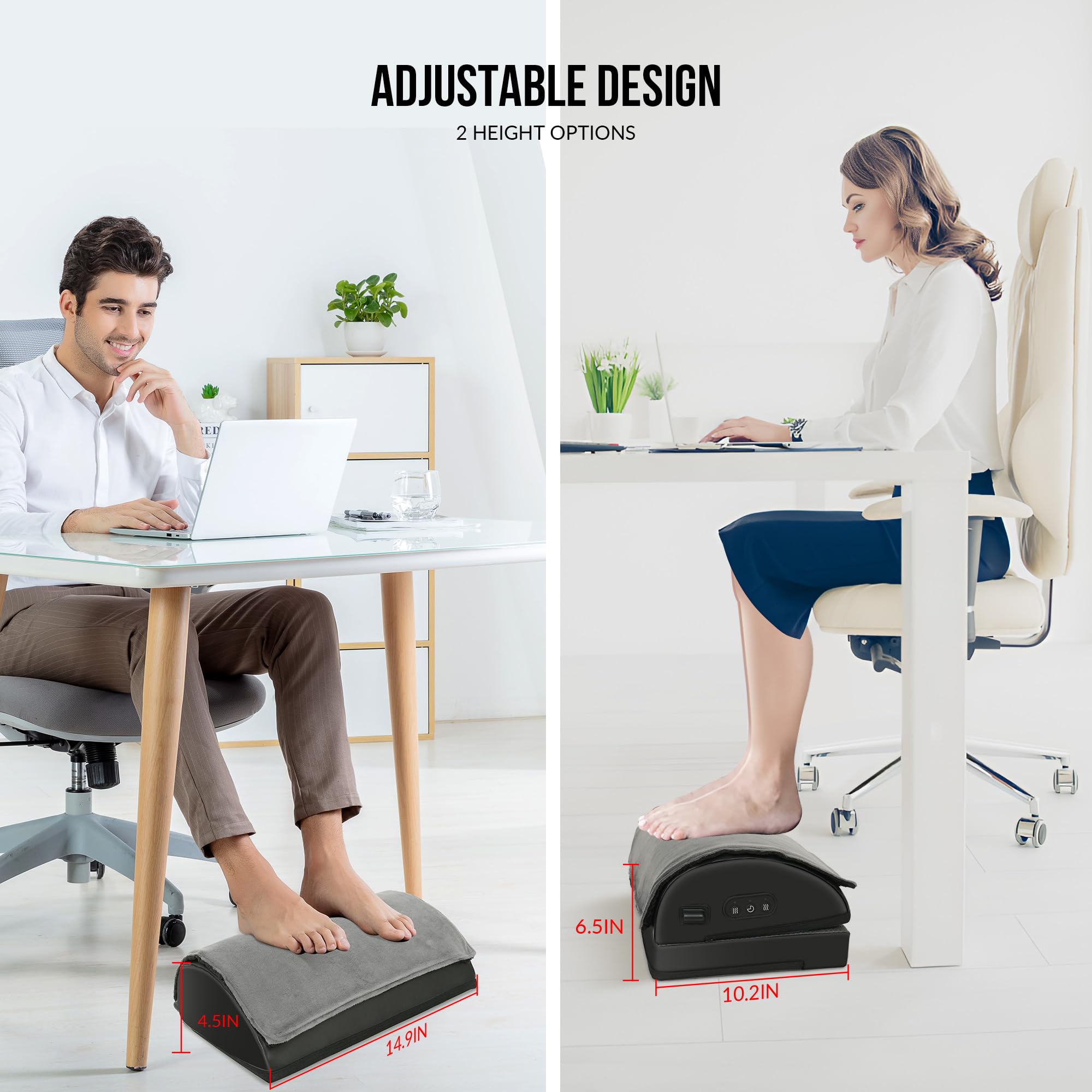 Snailax Heated Foot Rest Under Desk with Vibration Massage | Double Layer Adjustable Height | Memory Foam 4