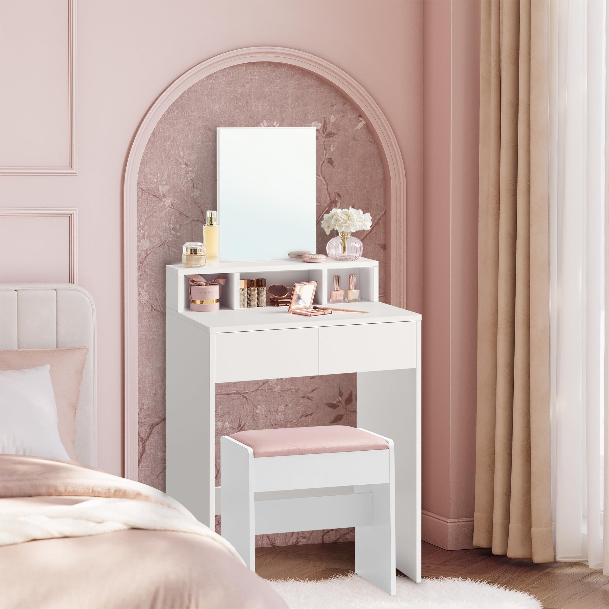 VASAGLE KAILYN Collection Dressing Table with Large Mirror | 60W x 127H cm | White 1