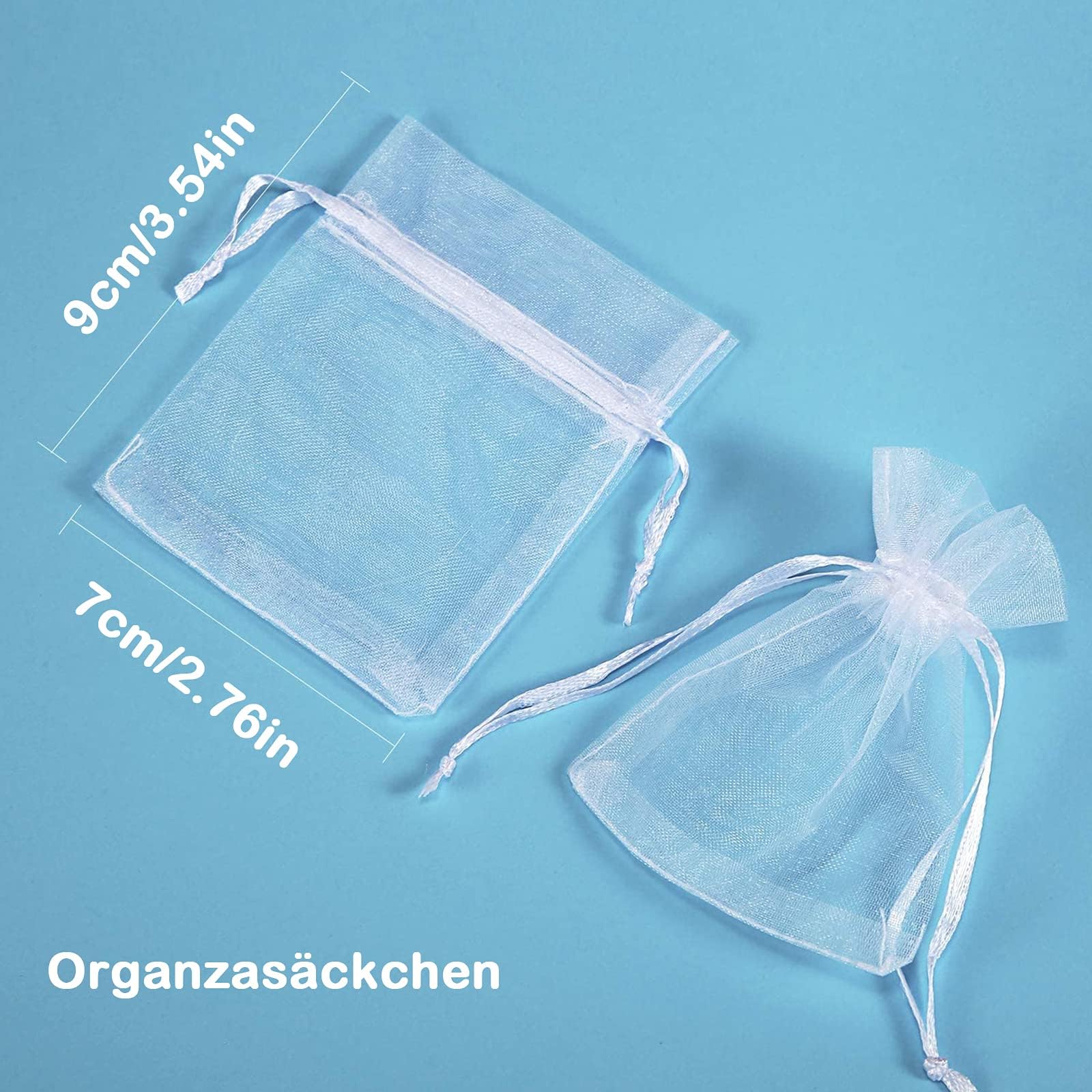 Carehabi Organza Gift Bags - 100 Pcs White Drawstring Pouches | 9x7cm for Wedding Favors & Jewelry 3