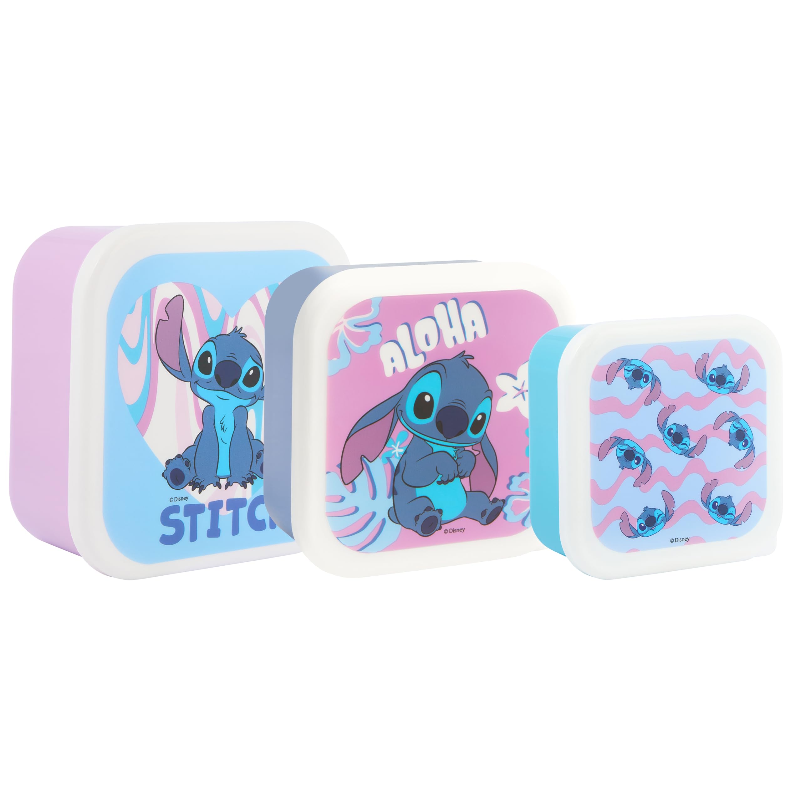 Disney Stitch Stackable Lunch Boxes Set of 3 | Durable Polypropylene | Blue & Purple 1