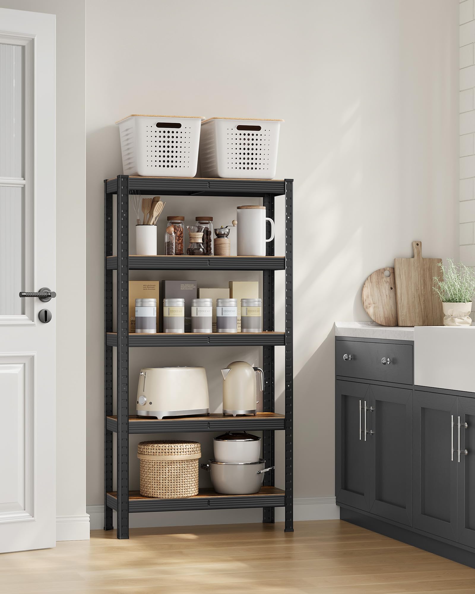 SONGMICS Shelving Unit - 650 kg Total Capacity | 30x75x150 cm | Rustic Brown & Black