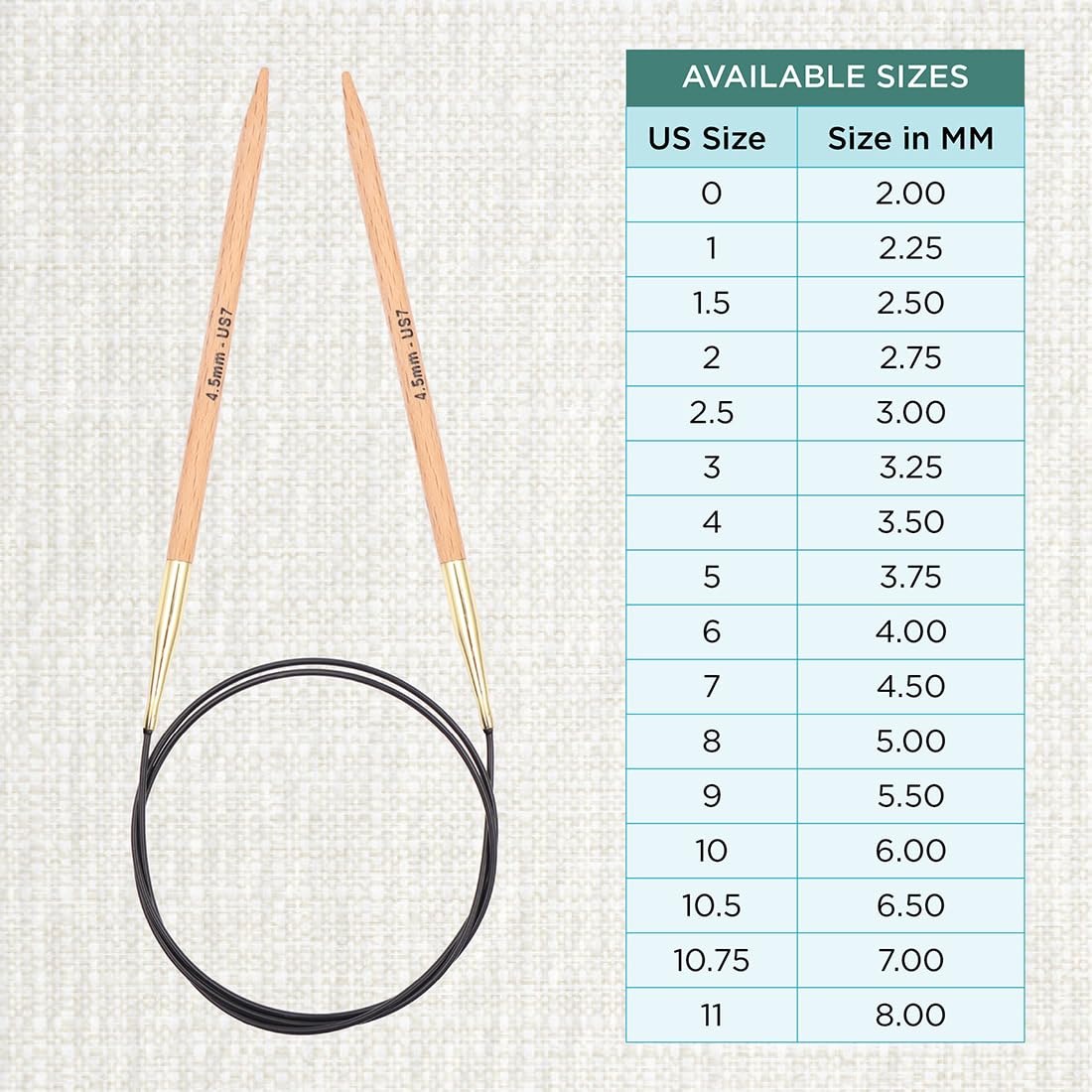 KnitPro Basix Beech Fixed Circular Needles - 4.50mm | 40cm Length | Lightweight Beech Wood 4