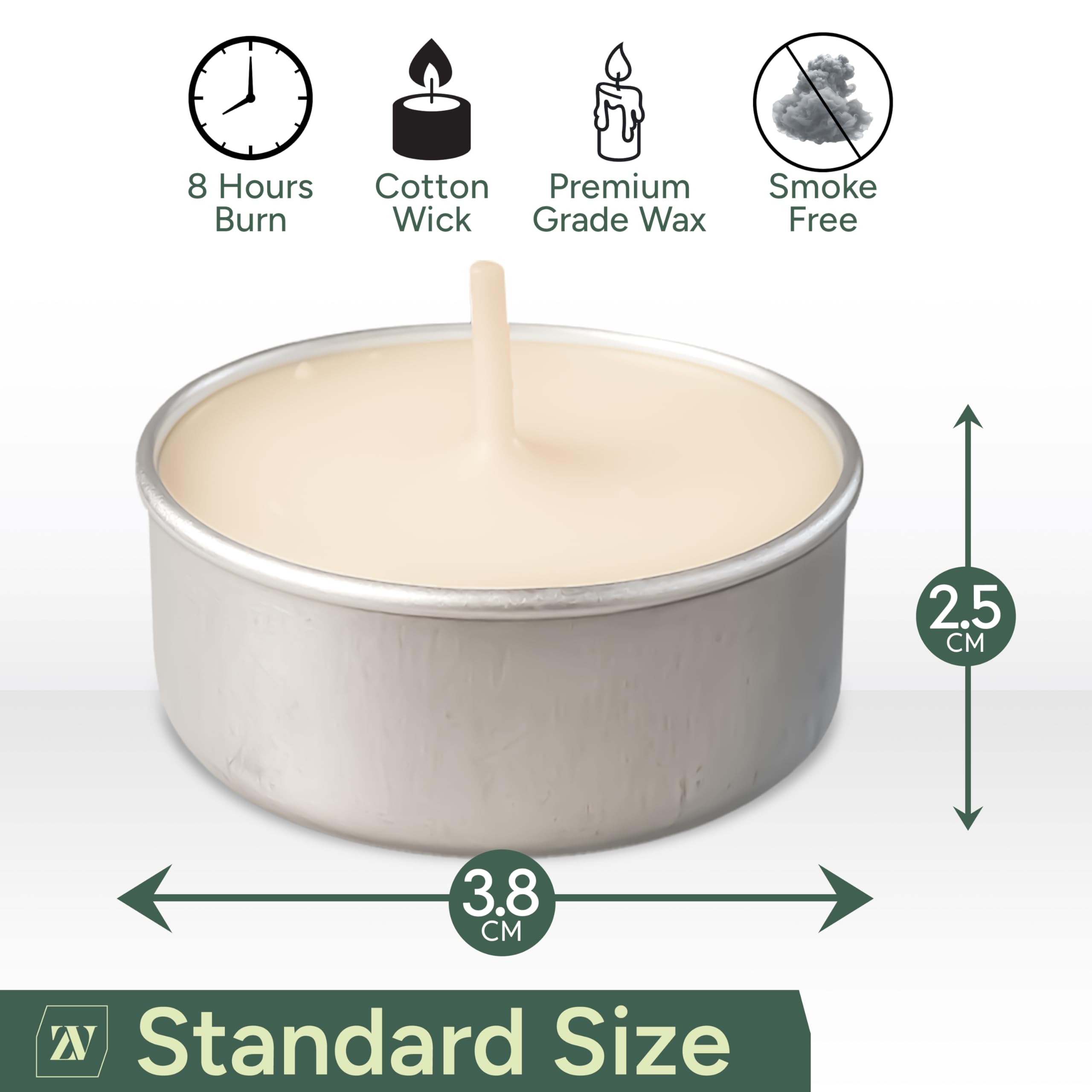 Zuvo Unscented Tea Light Candles - 8 Hour Burn Time | 50 Pack | Clean Burning Cotton Wicks