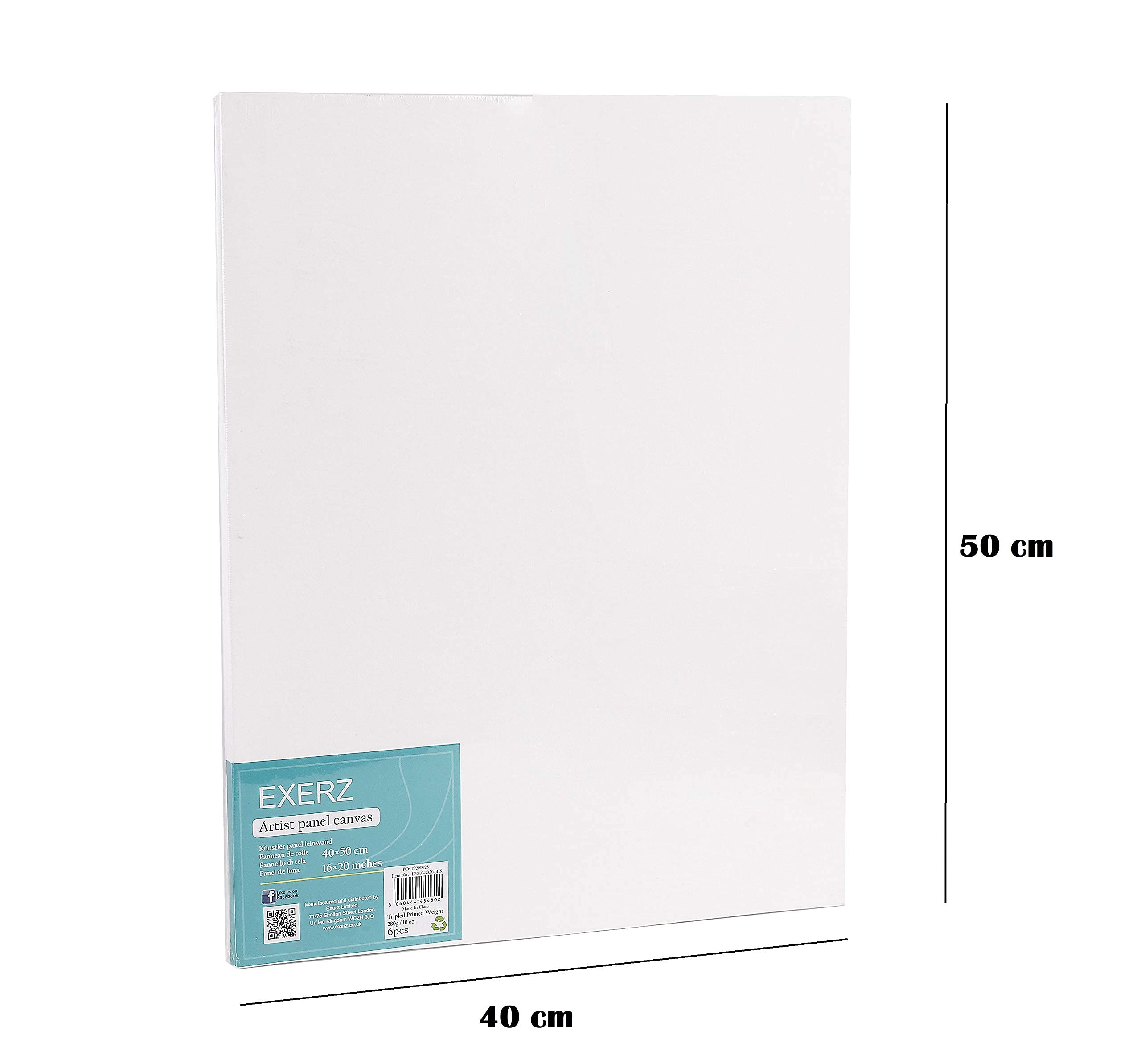 EXERZ Canvas Panels - 6 Pack 40x50cm Blank Artist Boards | 280GSM Cotton | Triple Primed 3