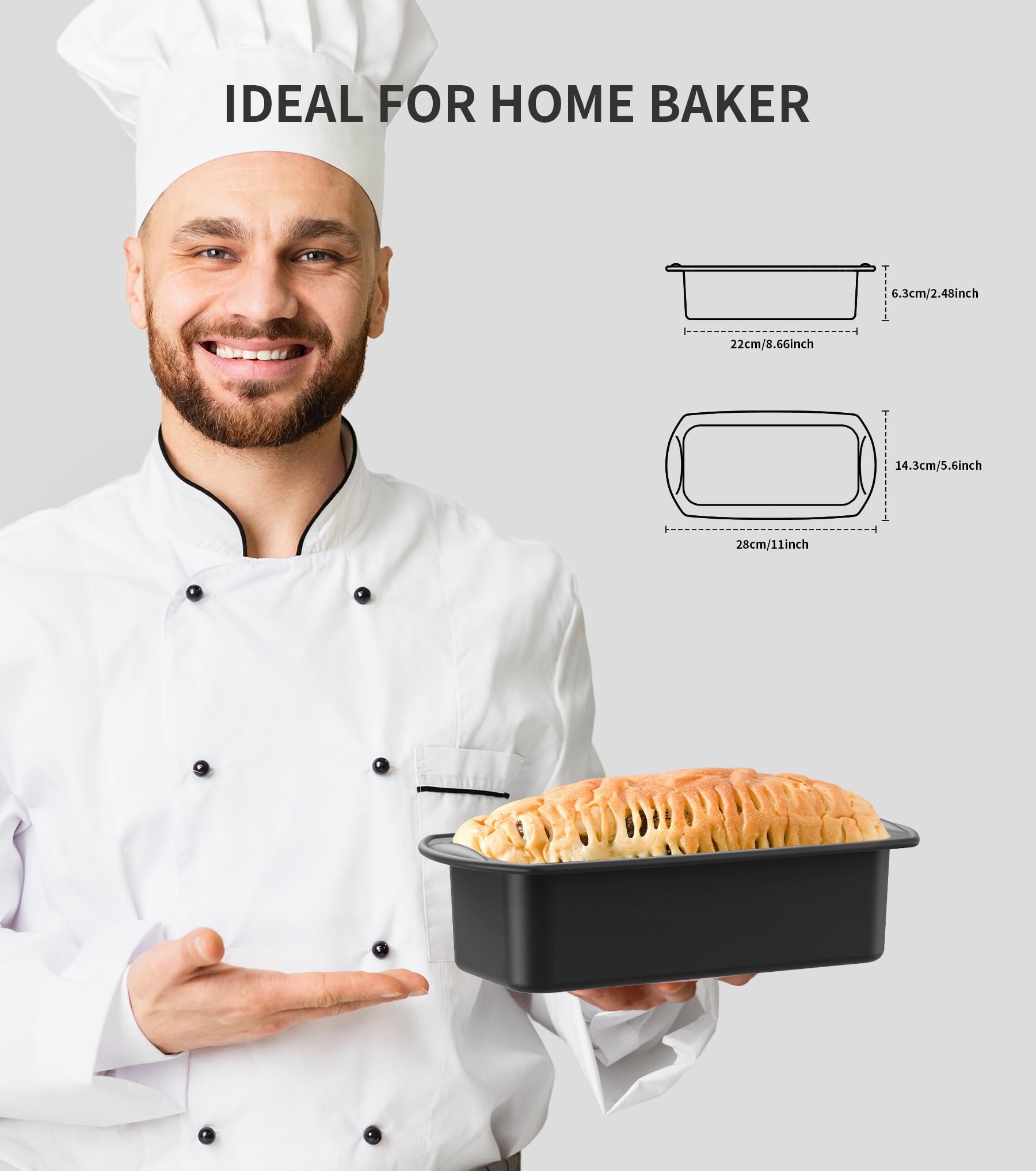 Ankway Silicone Loaf Tin with Dough Scraper, 2 Pack Non-Stick Bread Pans | 28 x 14.3 x 6.3 cm | Black/White 4