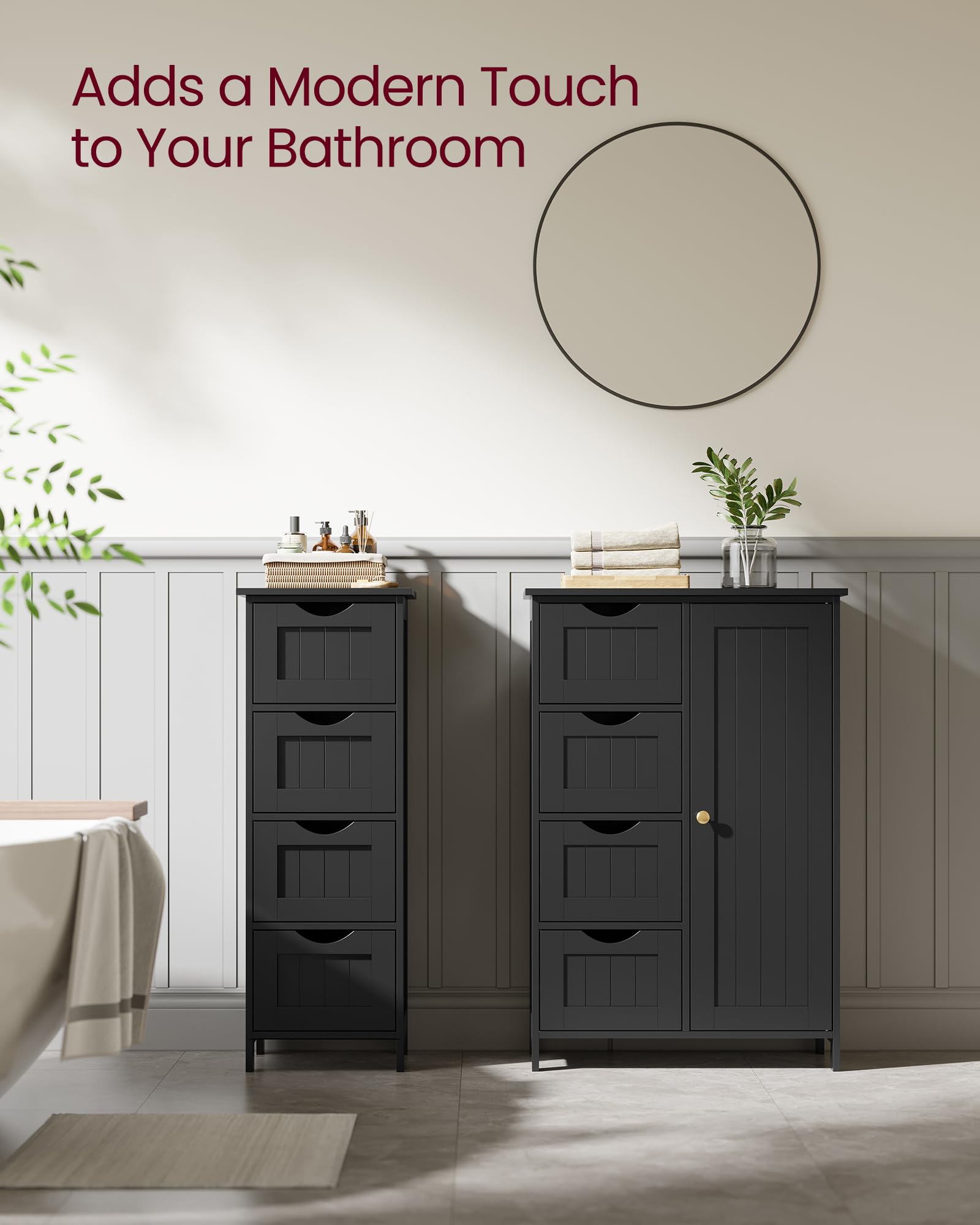 VASAGLE Bathroom Floor Storage Cabinet - 4 Drawers | Adjustable Shelf | Ink Black | 30x55x82 cm 8