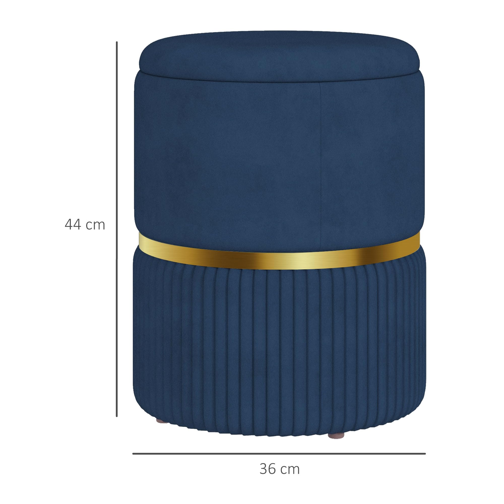 HOMCOM Round Storage Ottoman - Dark Blue Velvet-Feel Fabric | Hidden Storage | 120kg Load 3