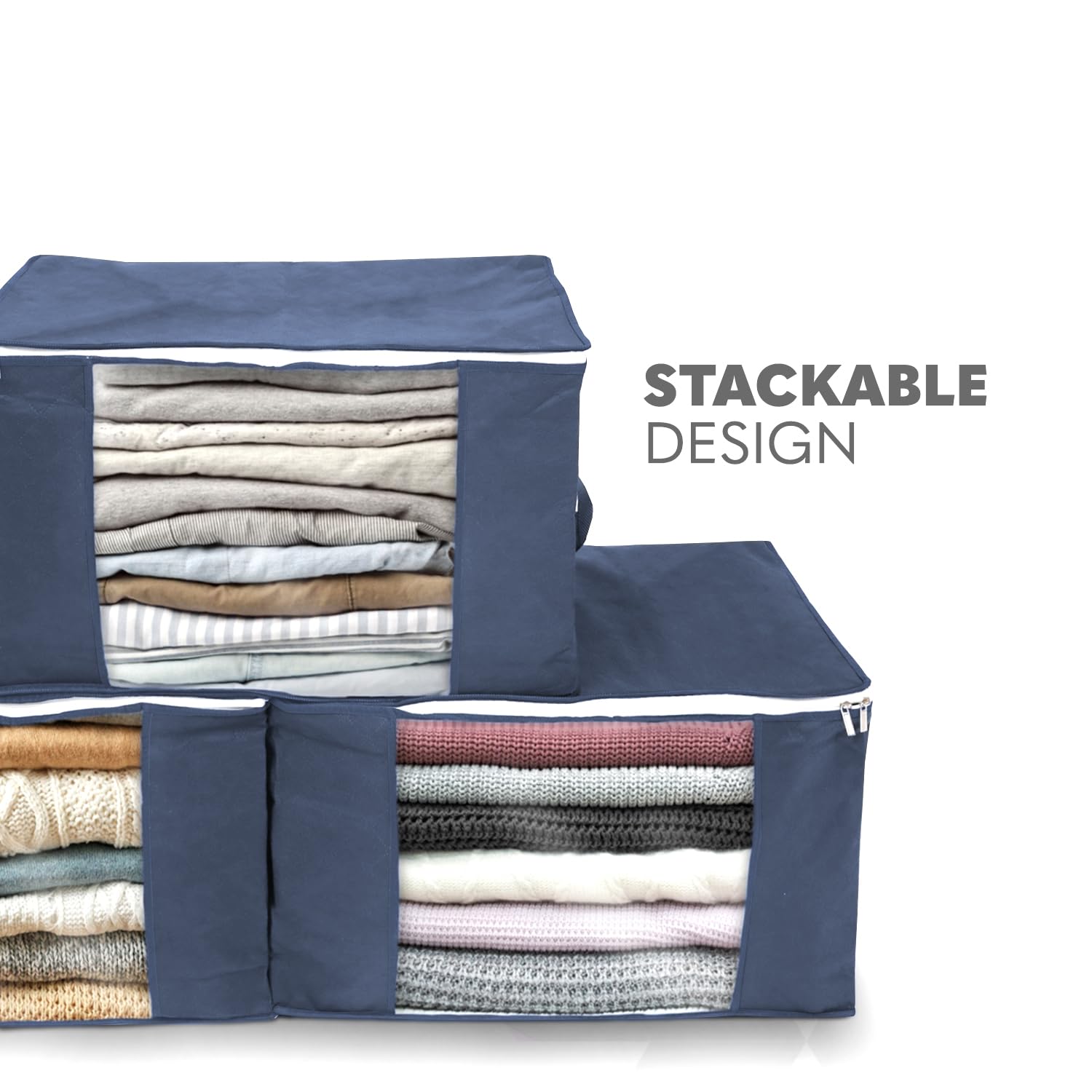 delka 90L Under-Bed Storage Bags with Lids, Navy Fabric, Reinforced Handles | Set of 3 6