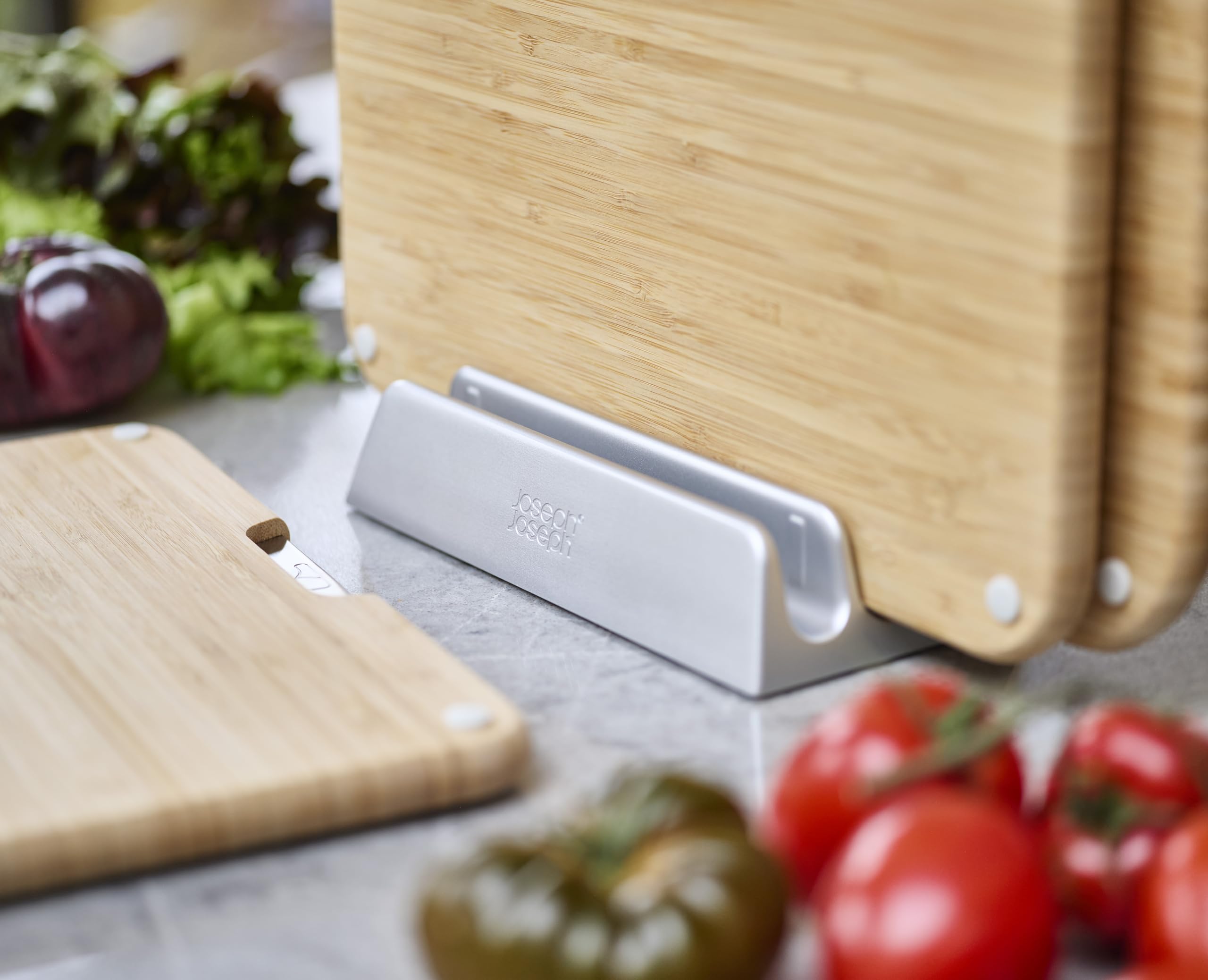 Joseph Joseph Nest Boards 3-Piece Bamboo Wood Chopping Board Set with Metal Stand | Double-Sided 6