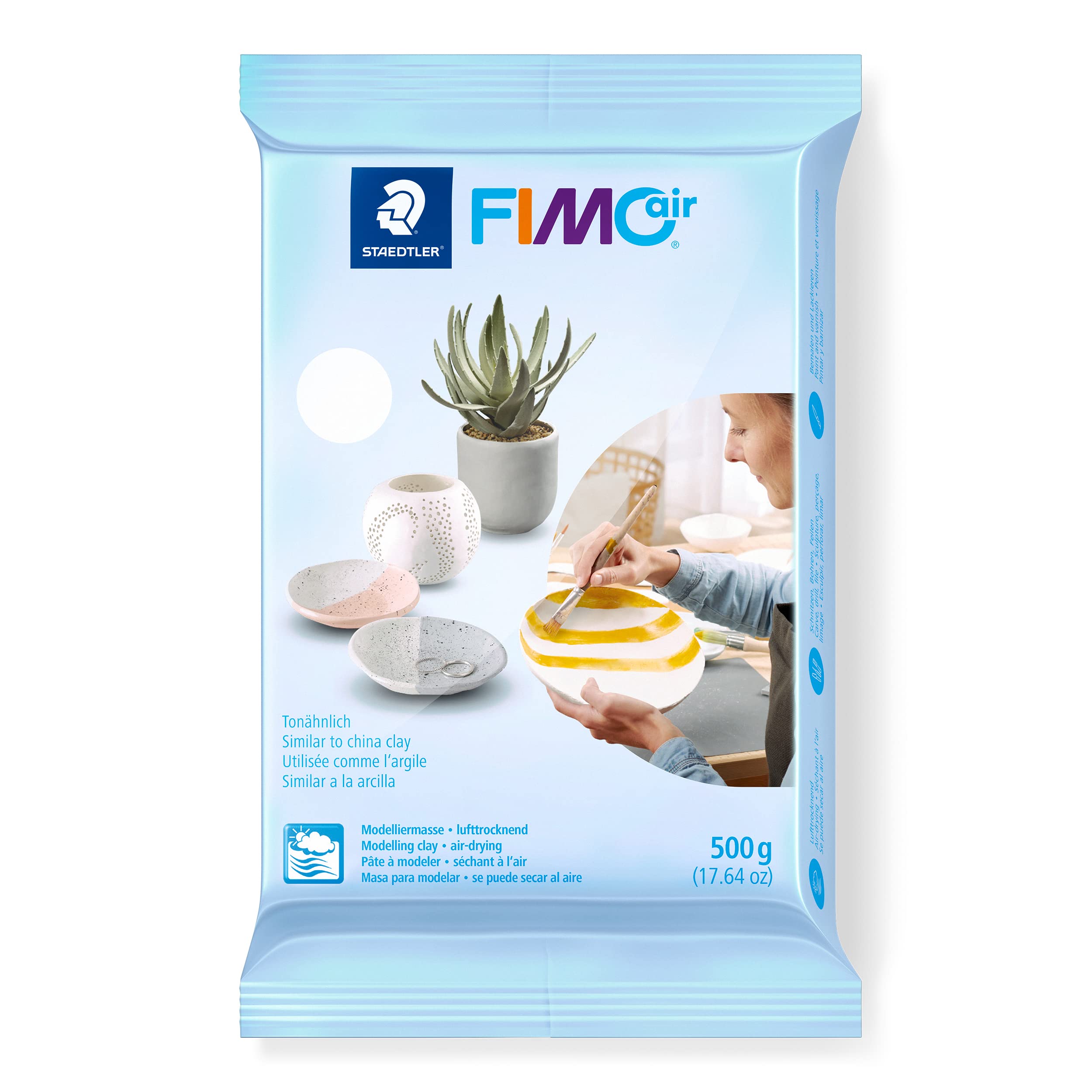 STAEDTLER FIMO Air Basic Modelling Clay - Air Drying, White, 500g Block 1