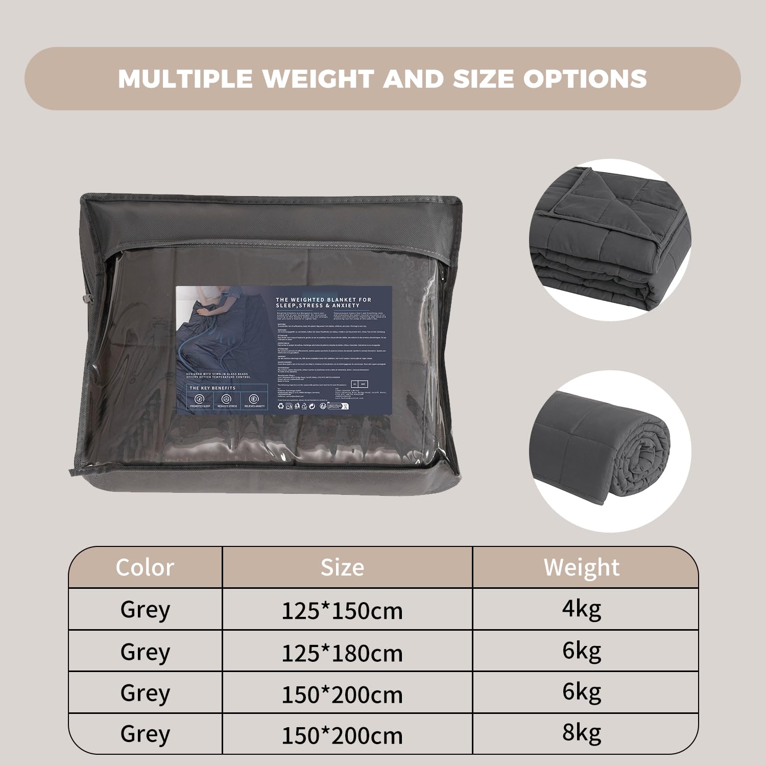 Good Nite Weighted Blanket for Adults - 6kg, 125x180cm Grey Blanket for Improved Sleep & Relaxation 4
