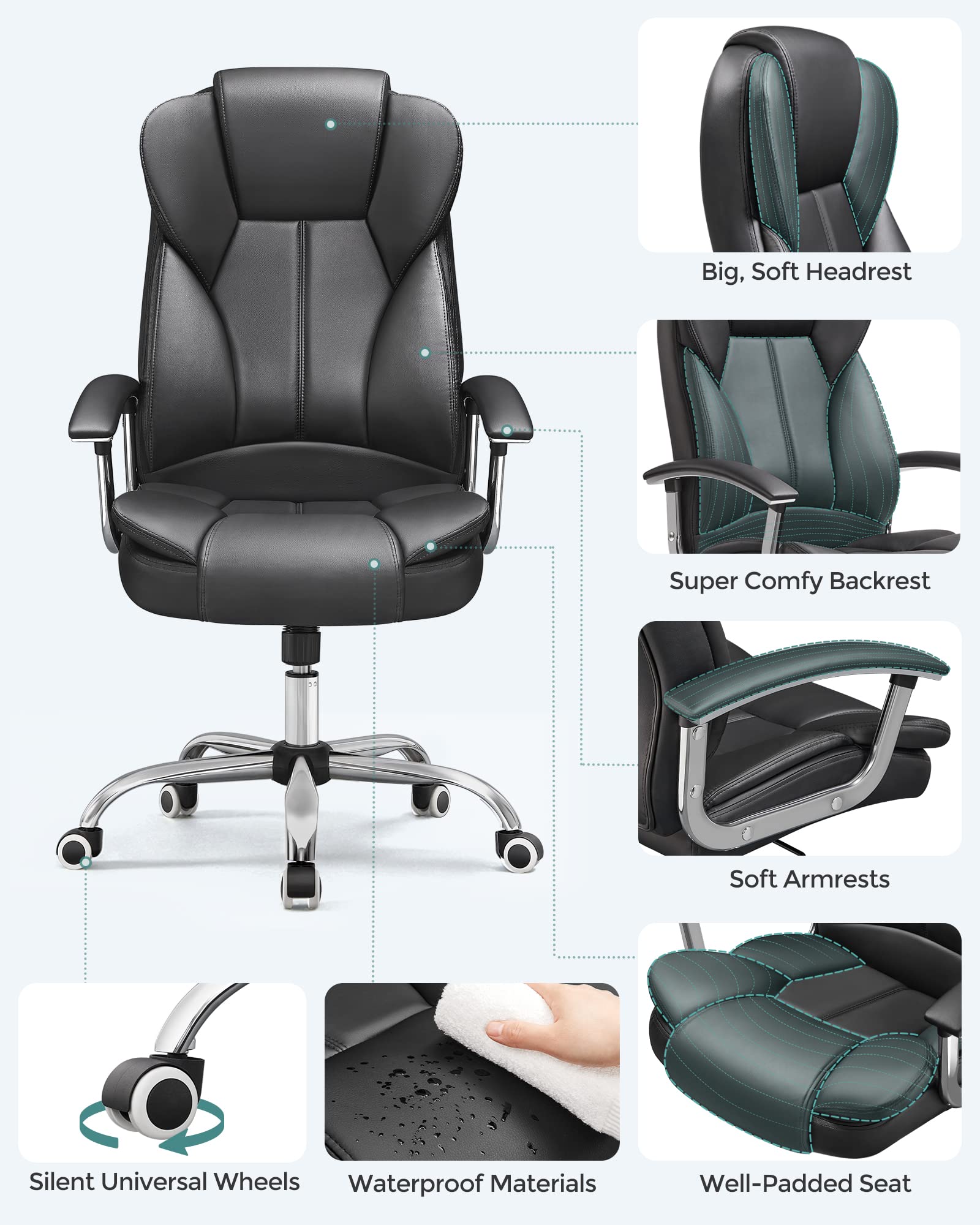 SONGMICS Office Chair - Adjustable Height & Recline | Supports up to 150 kg | Ink Black 5