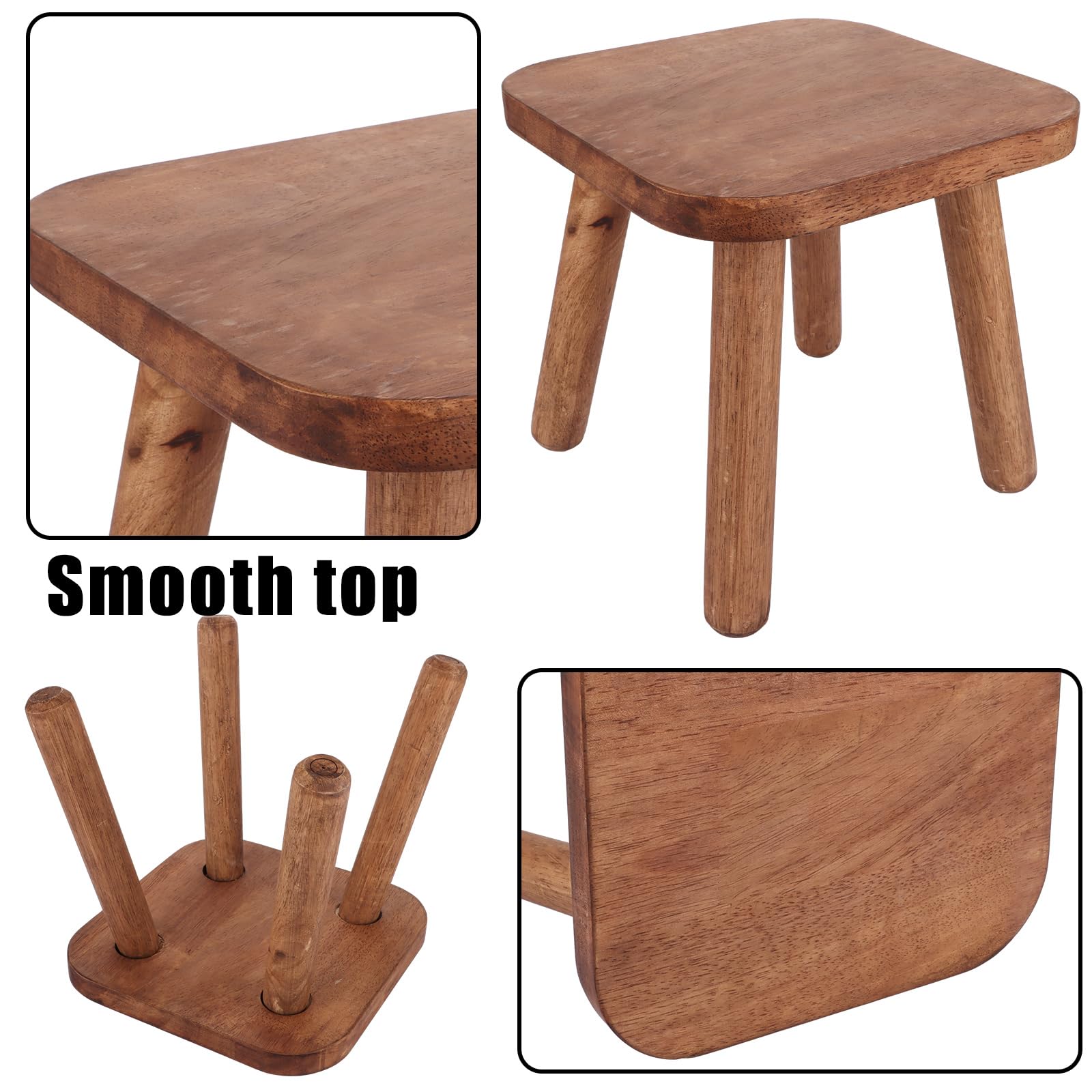 ASelected Solid Wood Stool - 24cm Square, Minimalist Style, 85kg Capacity 5