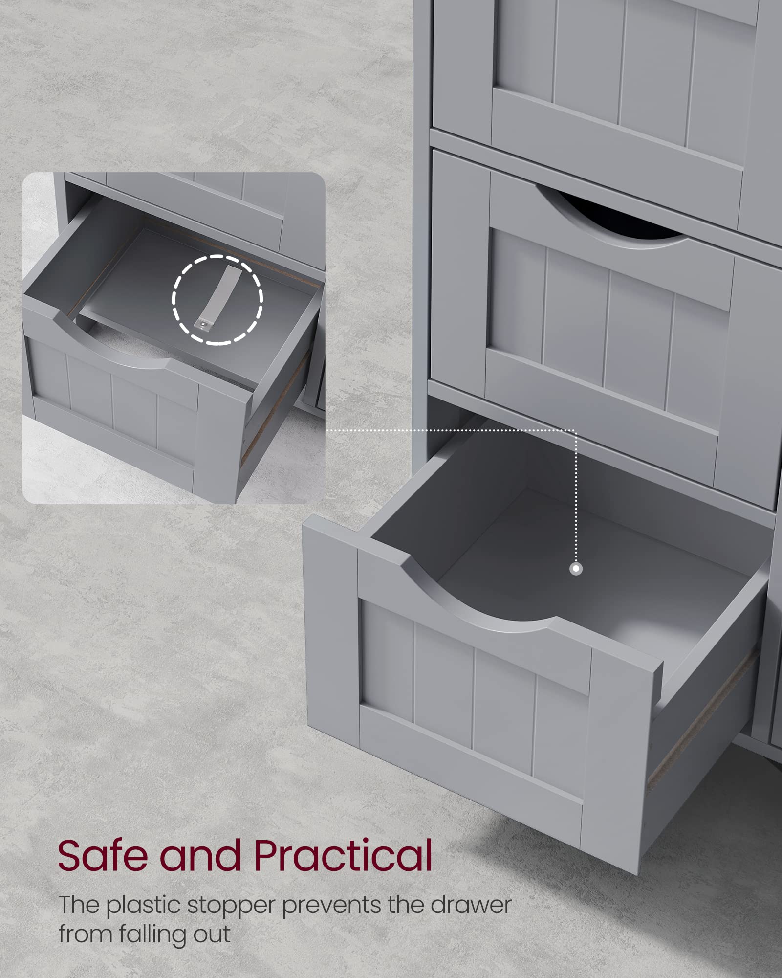 VASAGLE Bathroom Floor Storage Cabinet - 4 Drawers | Mystic Grey | 30 x 30 x 82 cm 7