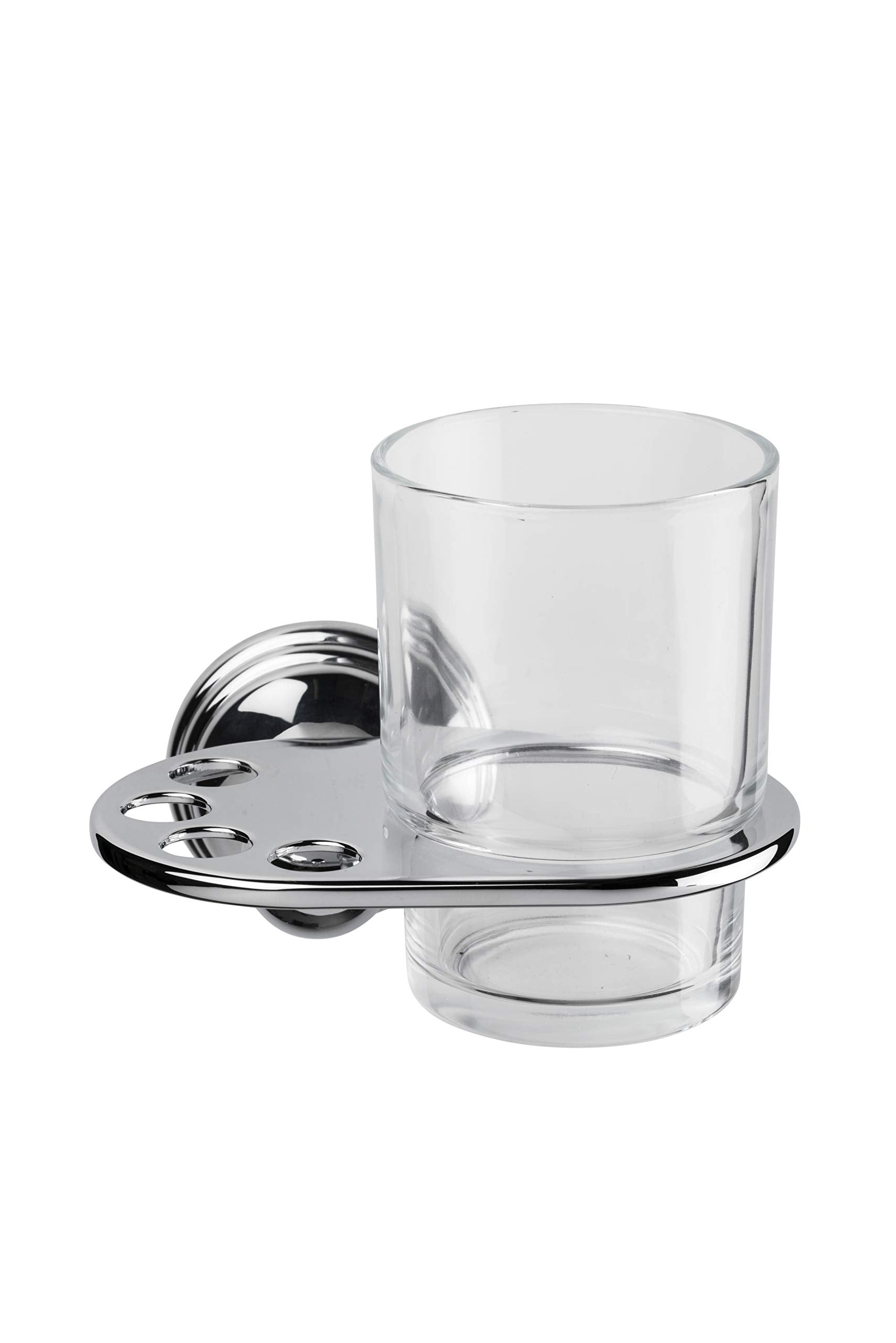 Croydex Westminster Chrome & Glass Toothbrush and Tumbler Holder | Zinc Alloy | Concealed Fixings