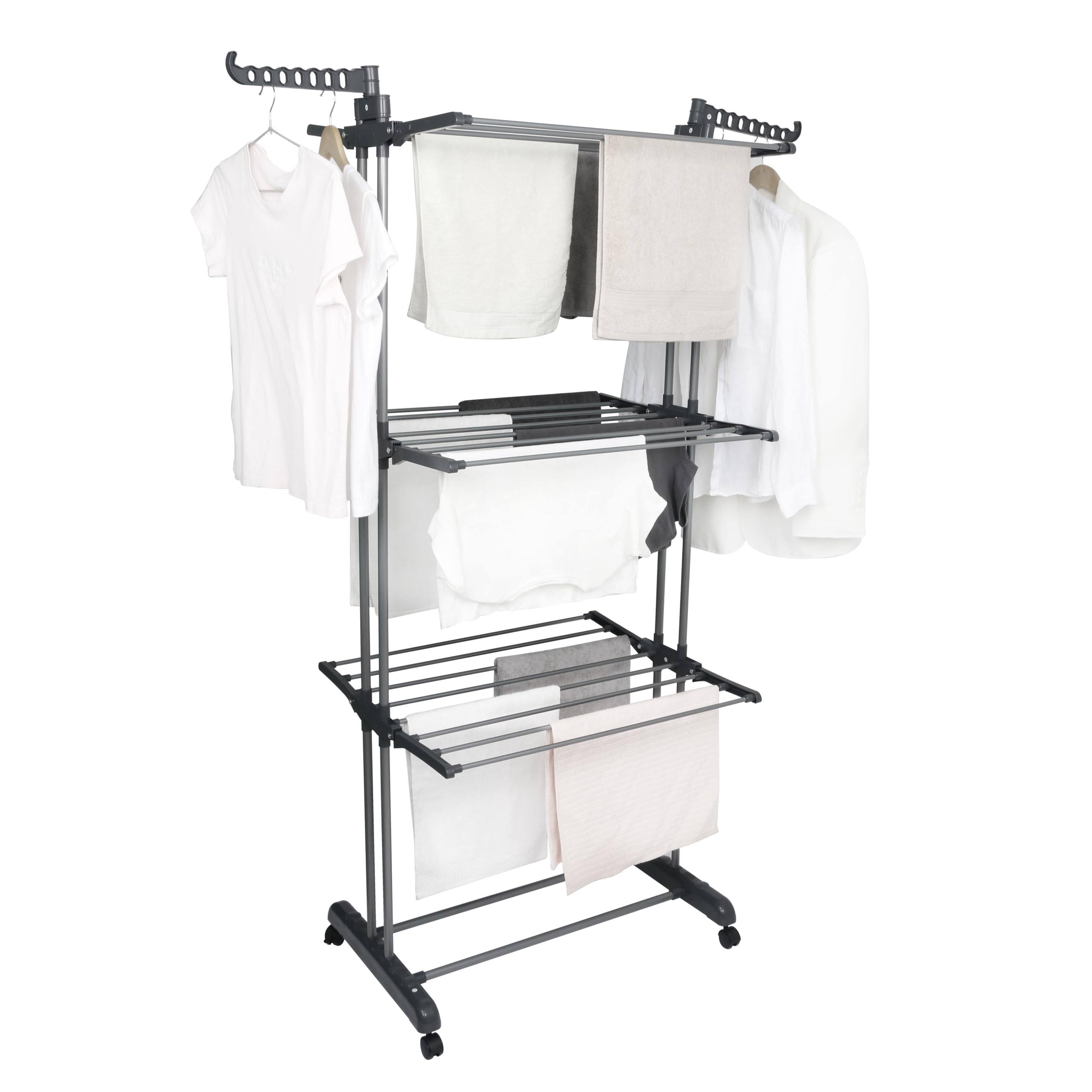 BARGAIN FACTORY 4-Tier Foldable Clothes Drying Rack - Grey/Silver | Adjustable & Movable