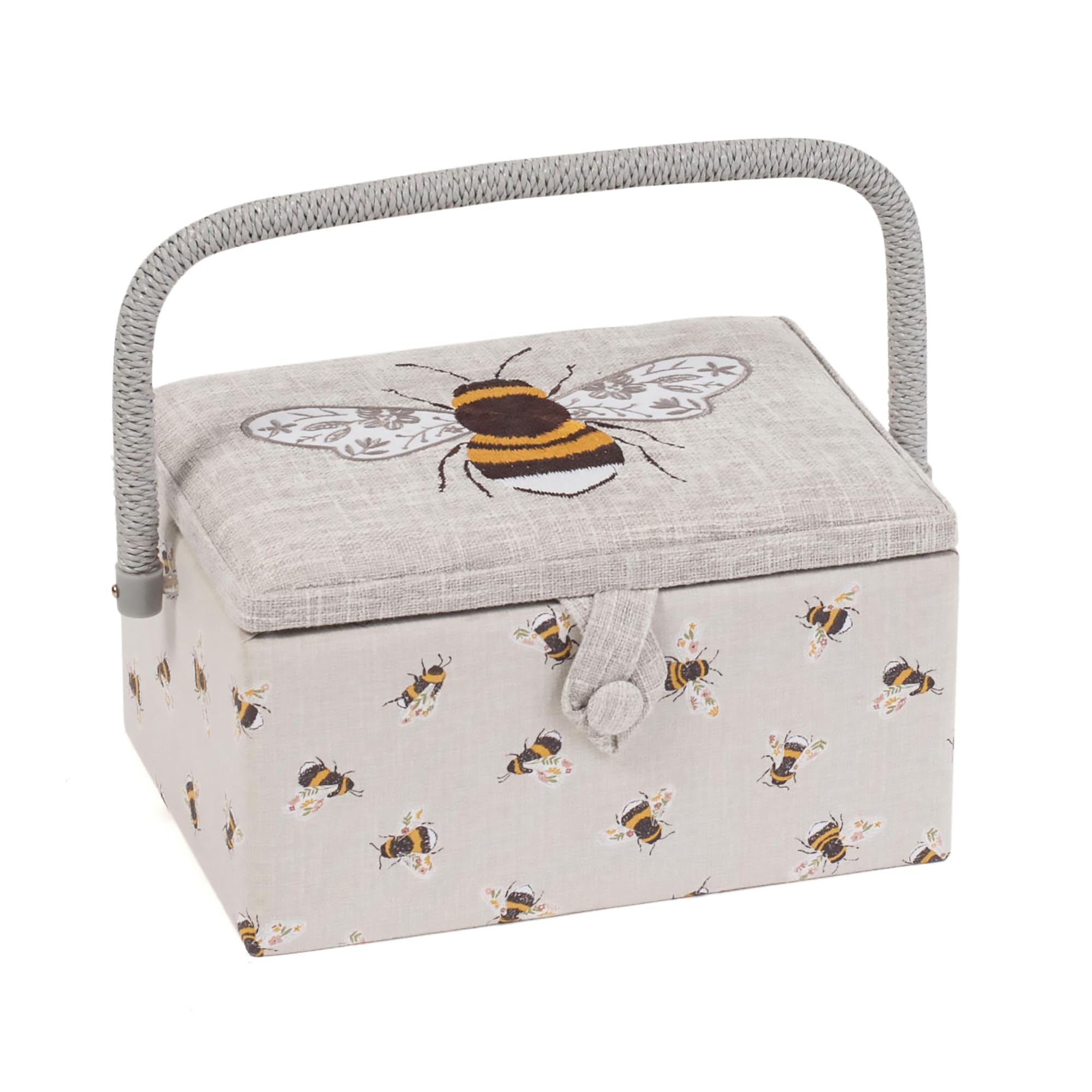 Hobby Gift Medium Sewing Basket - Embroidered Bee | Wood/Fabric | Includes Tray & Pincushion 1