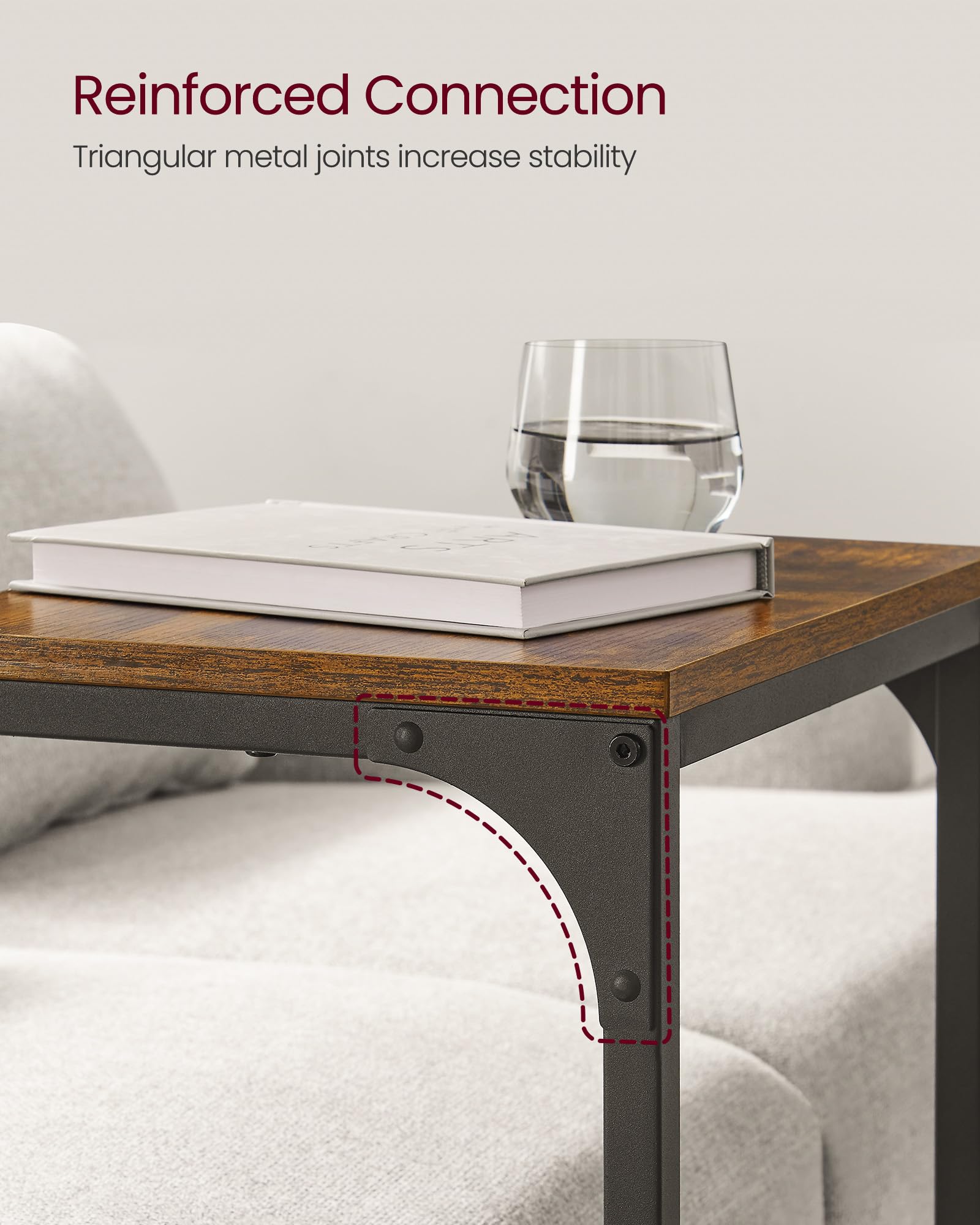 VASAGLE Set of 2 C-Shaped Side Tables - Rustic Brown/Black | 40x30x62 cm | Space Saving 9