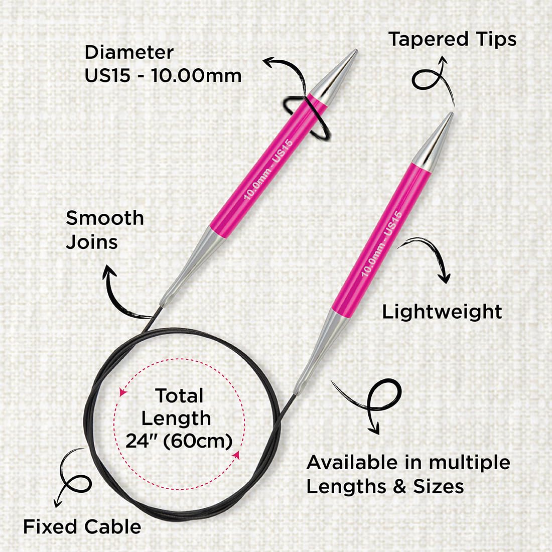 KnitPro Zing KP47138 Circular Knitting Needles - 80cm Length, 10.00mm, Lightweight Aluminium 3