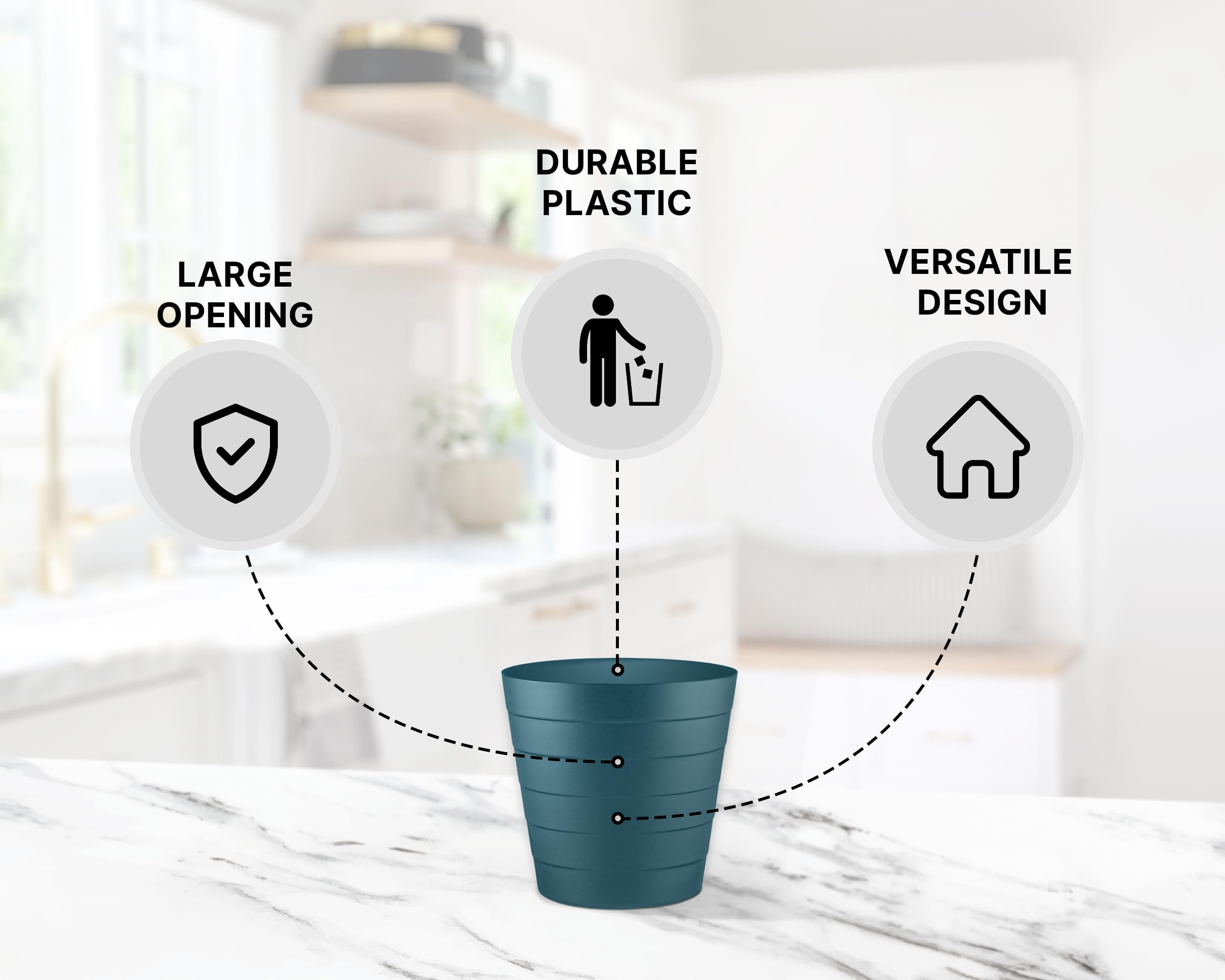 Zuvo 8L Plastic Paper Bin - Shatter-Proof Waste Basket for Office Desk | Navy Blue 3