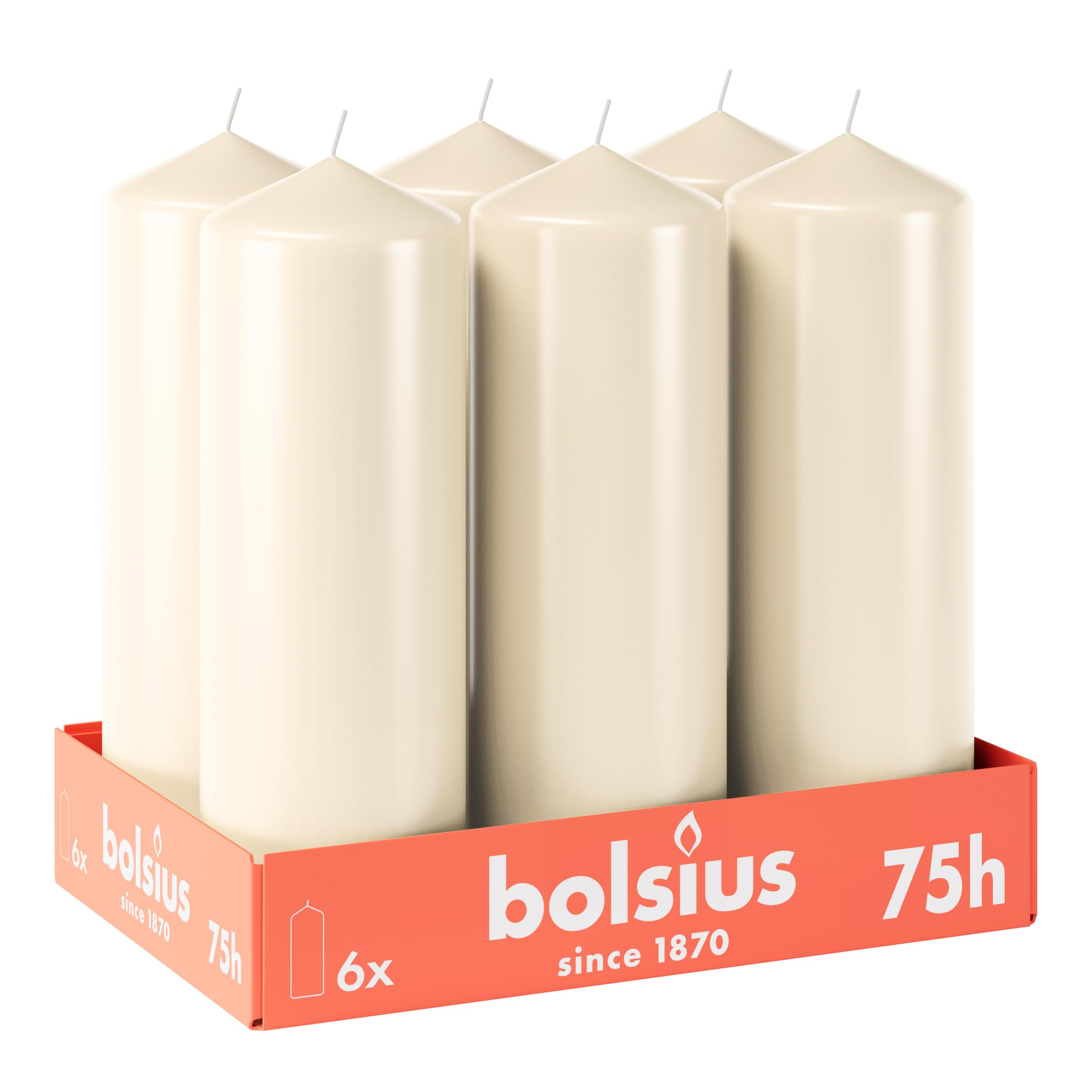 BOLSIUS Smooth Pillar Candles - Ivory - 6 Pack | 20 x 7 cm | 75 Hr Burn Time | Unscented 5