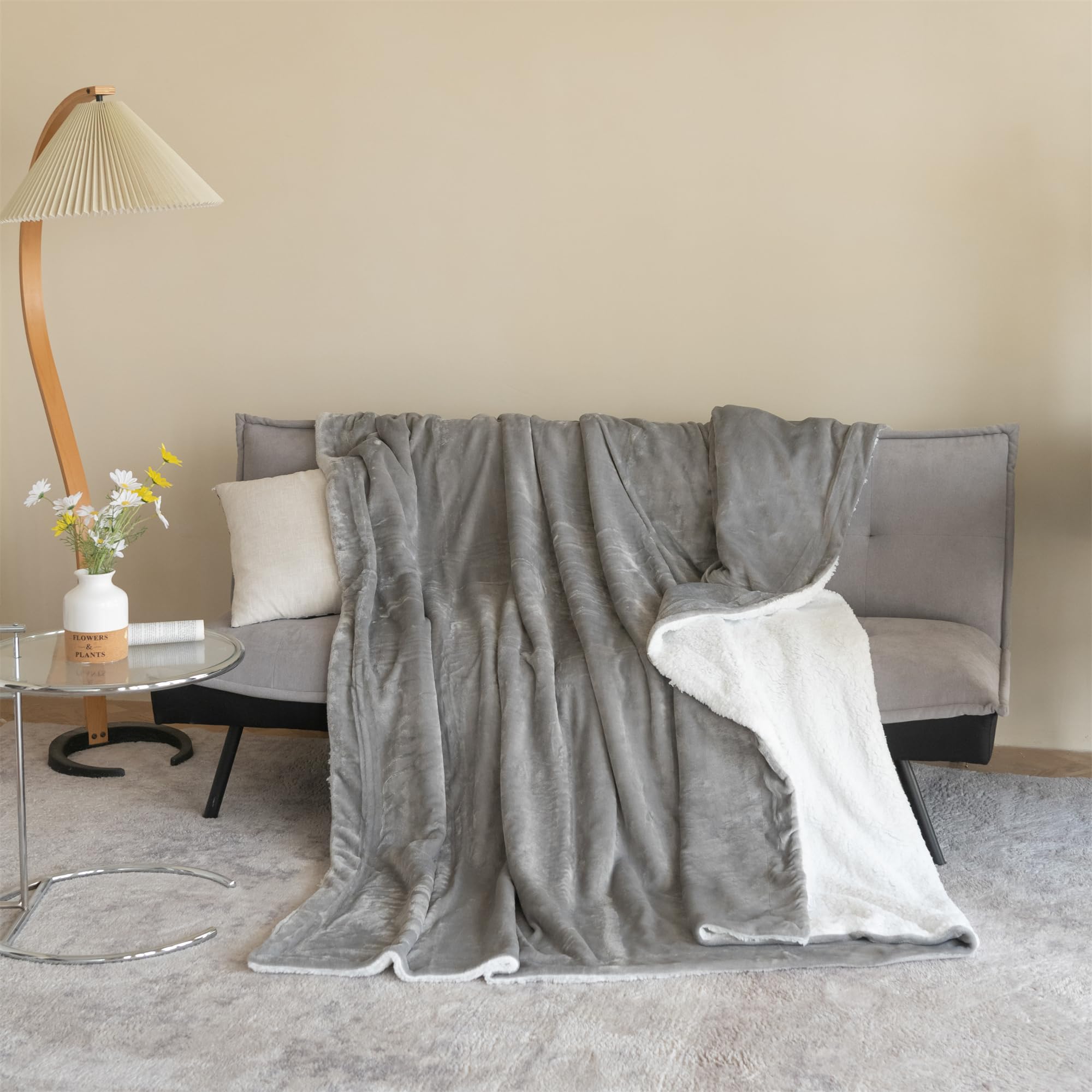 Good Nite Sherpa Flannel Throw Blanket - Double-Sided Warmth | 130x150cm | Grey 2