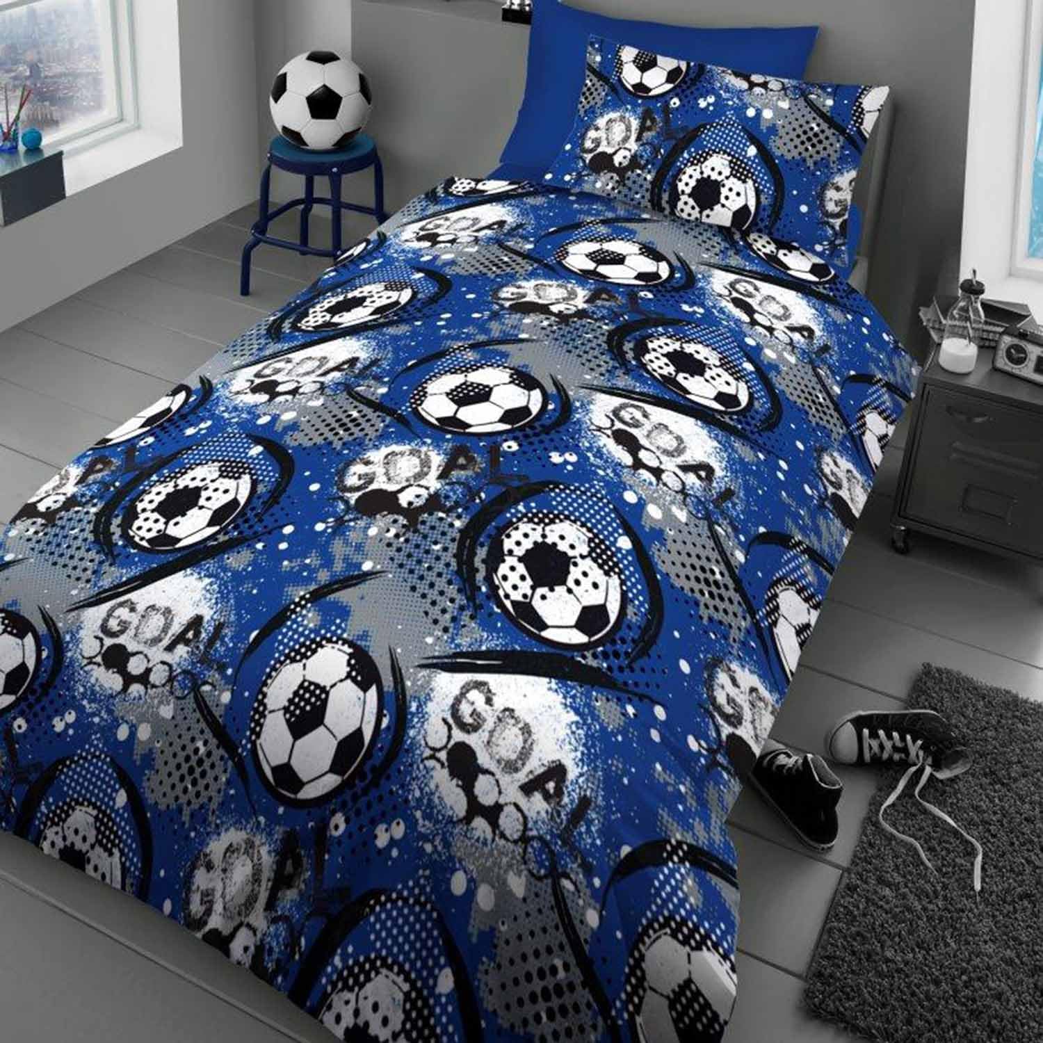 GC GAVENO CAVAILIA Microfiber Kids Duvet Cover Set Single (135x200 cm) | 2 Piece | Goal Blue Boys 1