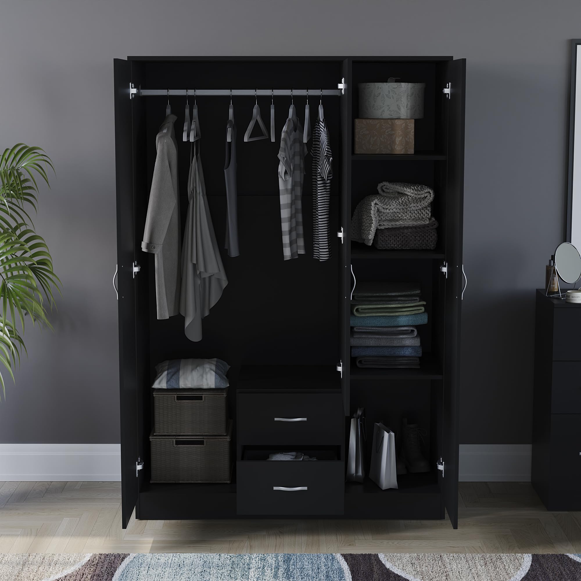Vida Designs Riano Wardrobe - Engineered Wood Storage | H170 x W115.4 cm | Black 5