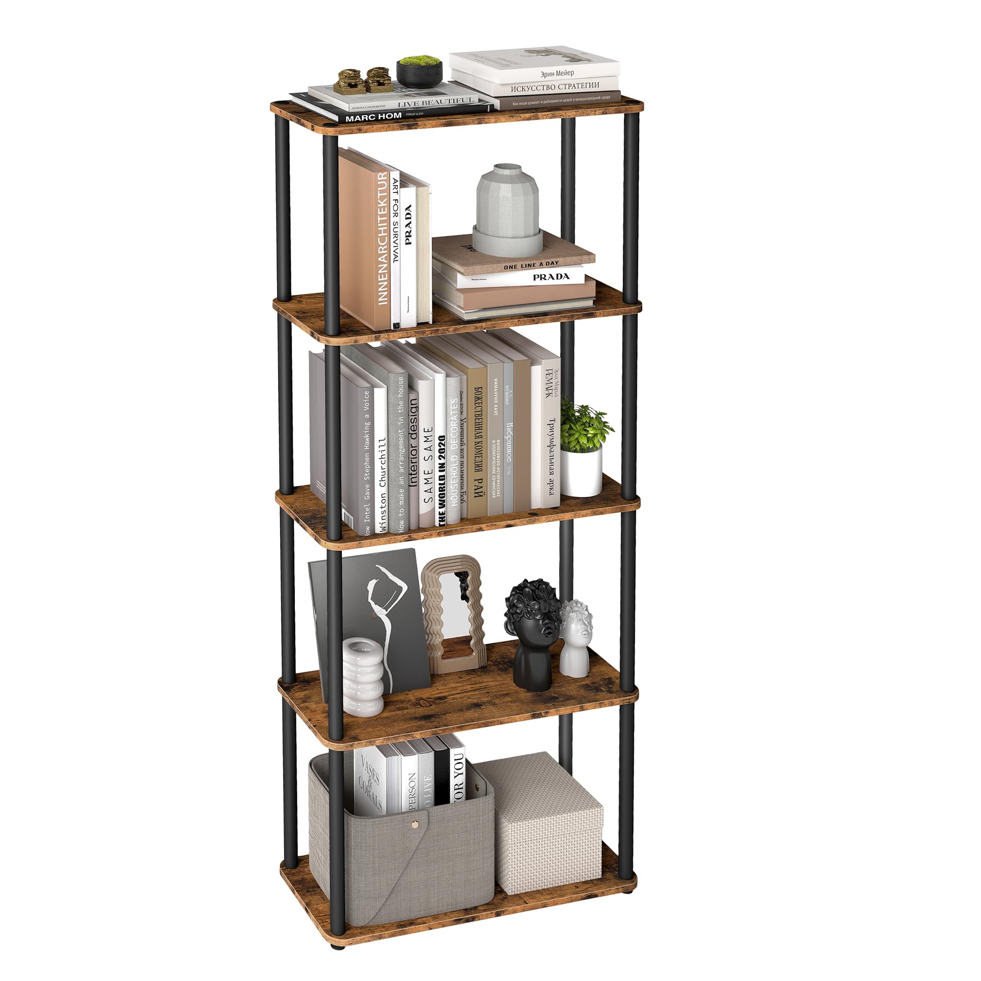 VASAGLE 5-Tier Standing Shelf Unit - Toolless Assembly | 40kg Capacity | Vintage Brown Ink Black 1