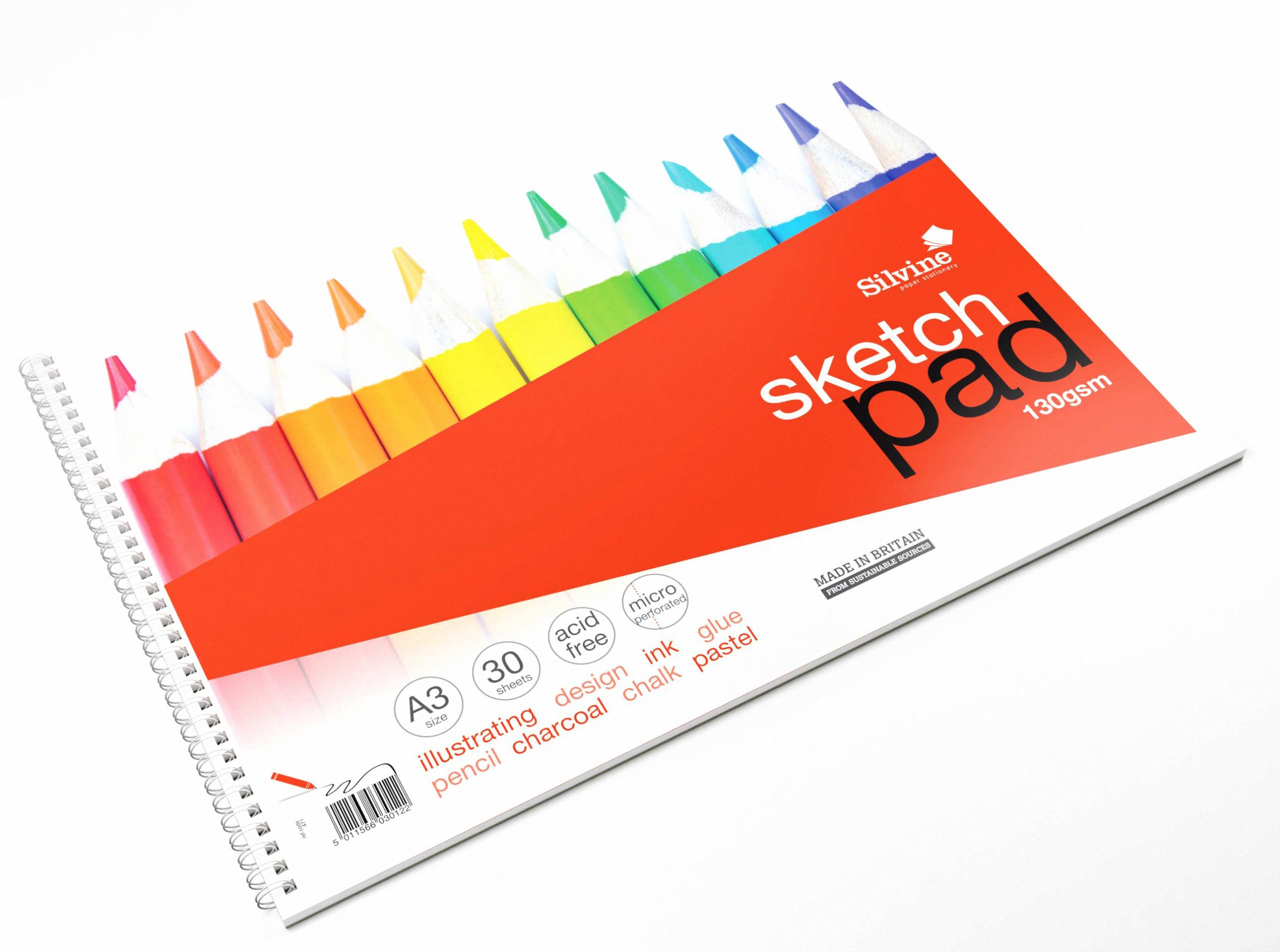 Silvine Sketch Pad - A3 Size | 130gsm Smooth Cartridge Paper | 30 Sheets 2
