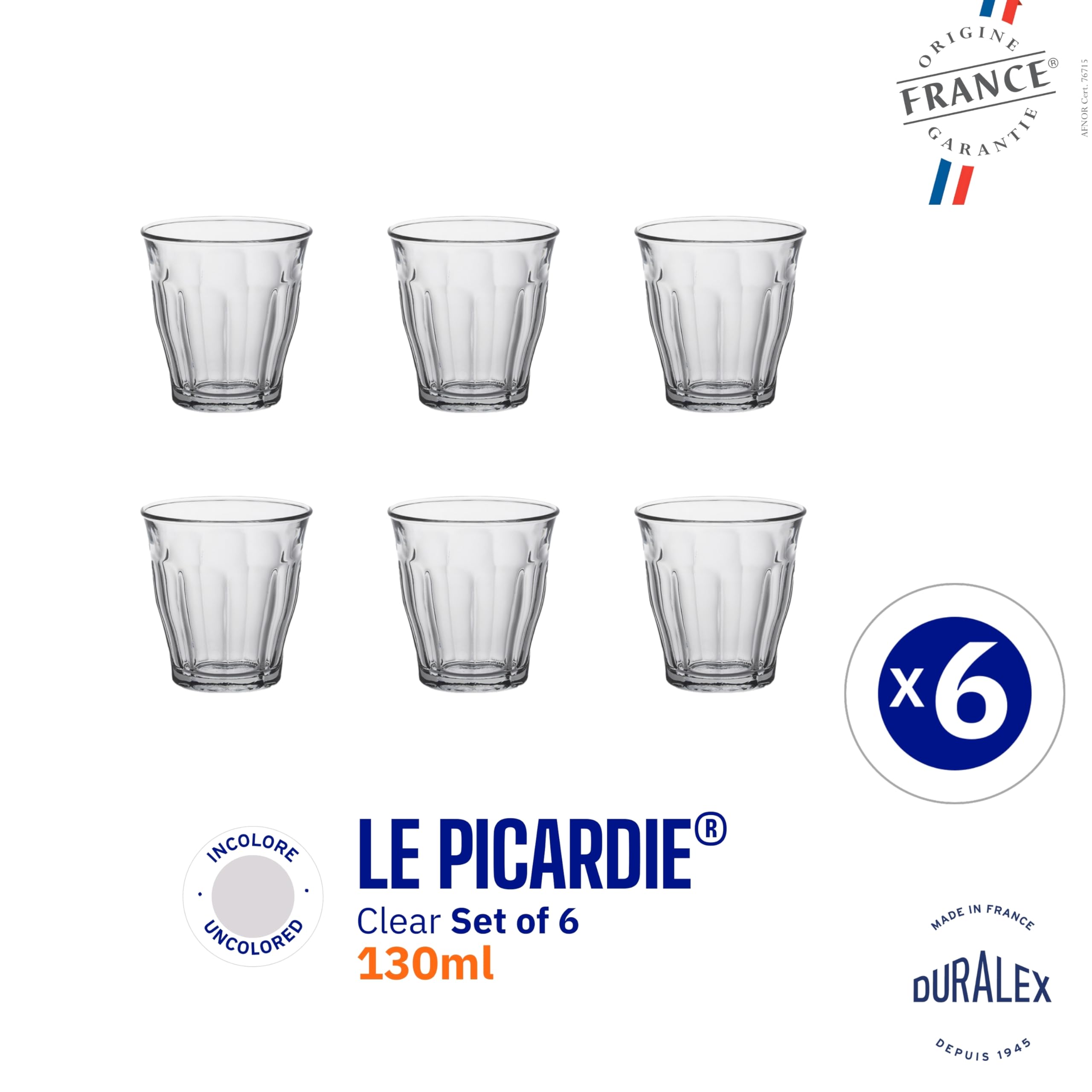 Duralex 1024AB06A0111 Tumbler Glass - 130ml Capacity, Transparent/Green, Set of 6 7