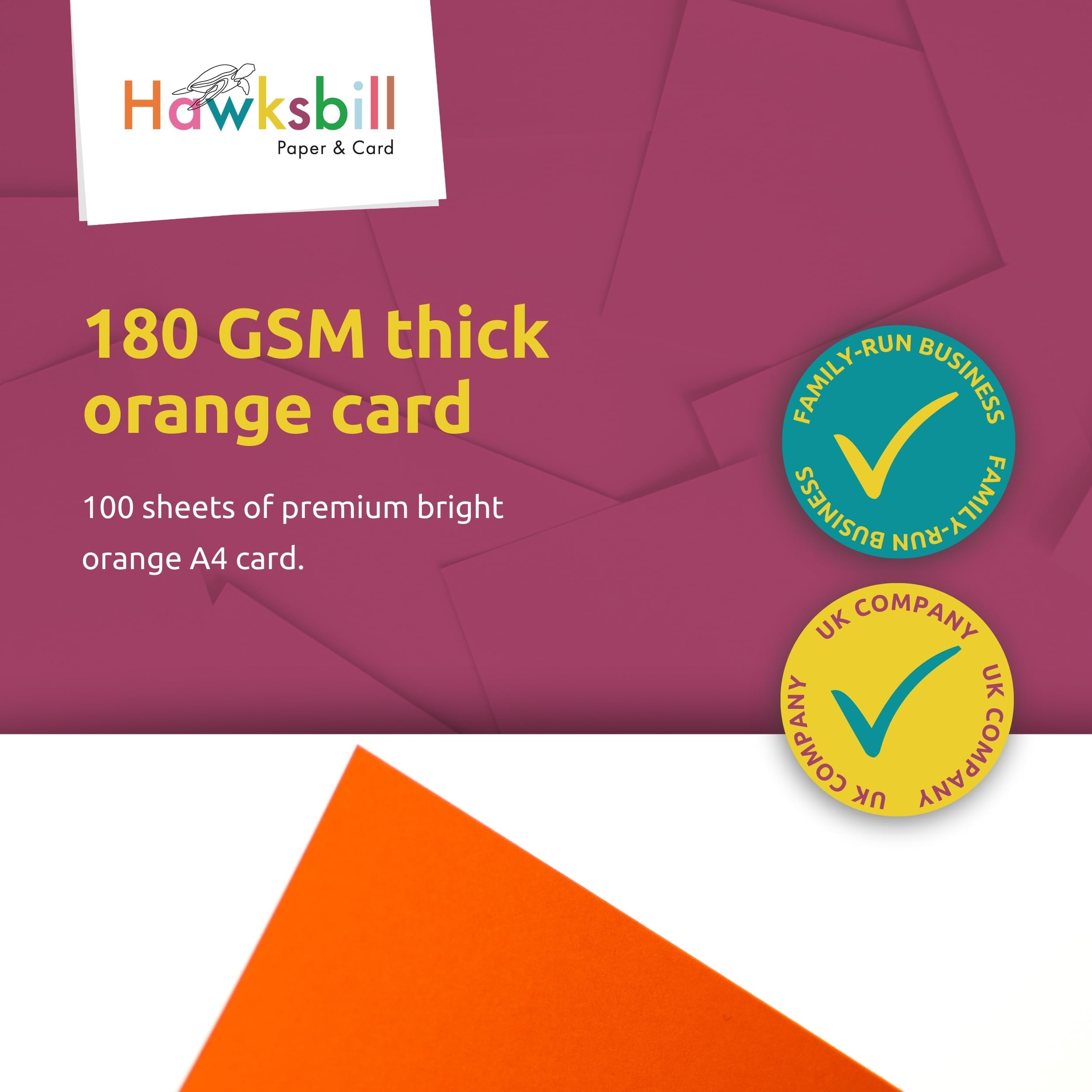 Hawksbill Bright Orange Card Stock A4 180 GSM | Pack of 100 Sheets | Ideal for Arts, Crafts, Stationery & DIY 5